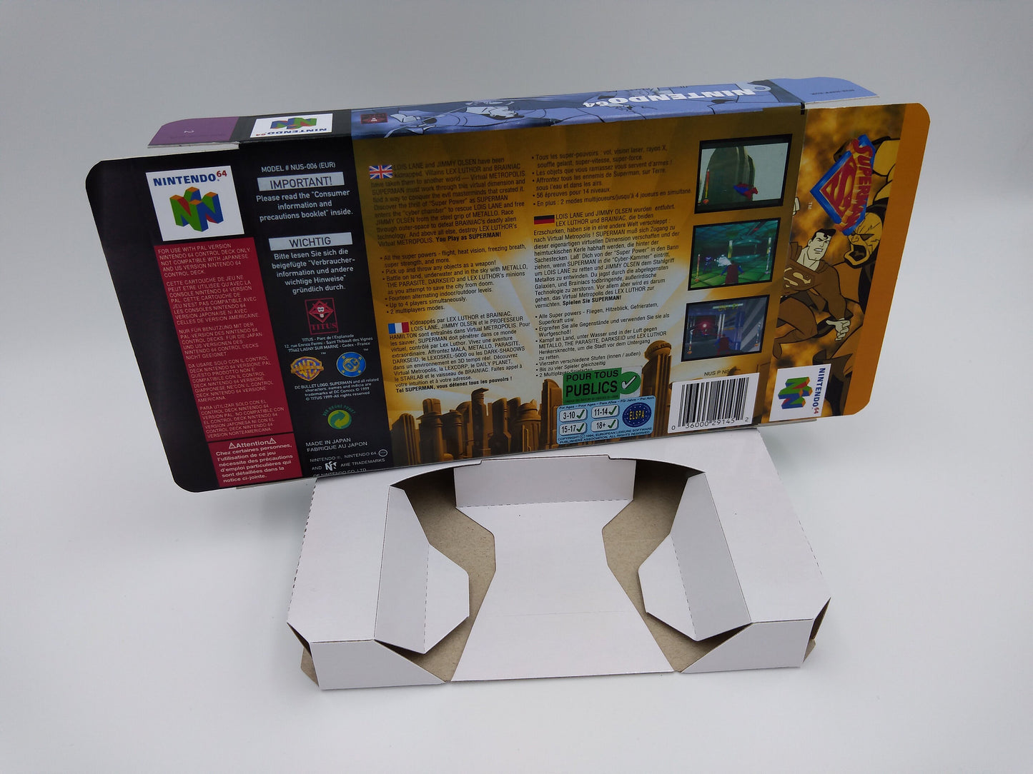 Superman - box with inner tray option - PAL - Nintendo 64 - thick cardboard. Top Quality !!