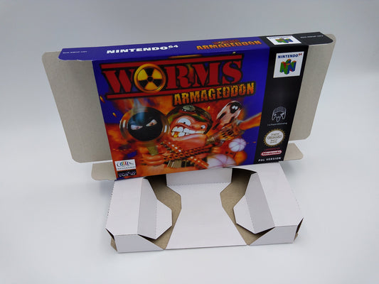 Worms Armageddon - box replacement with inner tray option - PAL, Australian PAL - Nintendo 64/ N64 - thick cardboard.