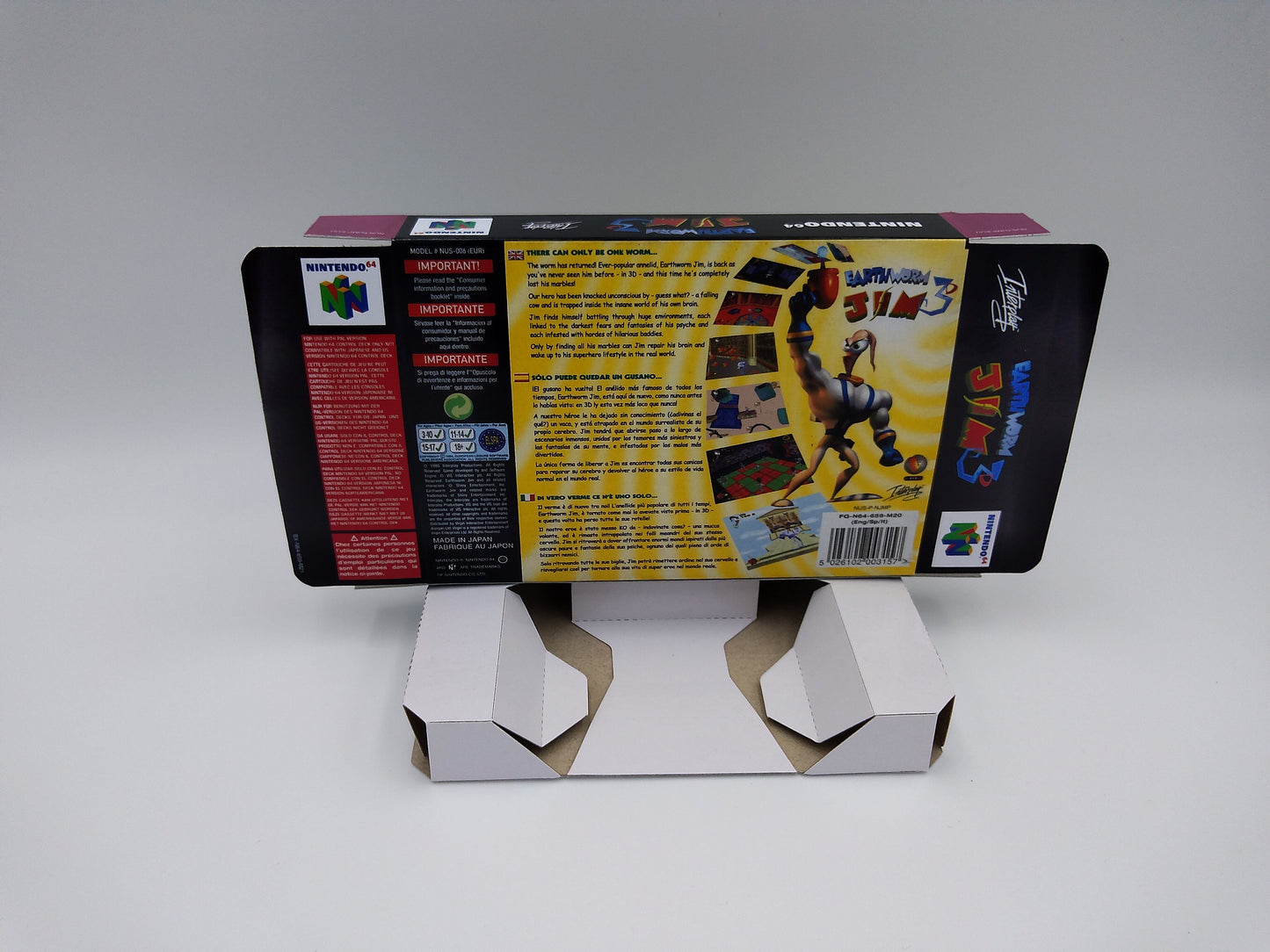 Earthworm Jim 3D - box with inner tray option - PAL region - Nintendo 64 - thick cardboard . Top Quality !!