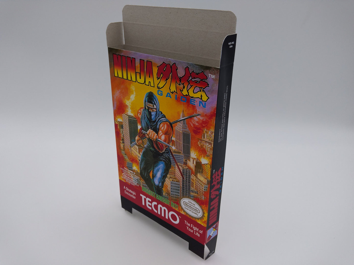 Ninja Gaiden/ Shadow Warriors - NTSC or PAL - NES - Replacement Box, Manual, Dust cover, Block - thick cardboard as in the original. Top Quality !