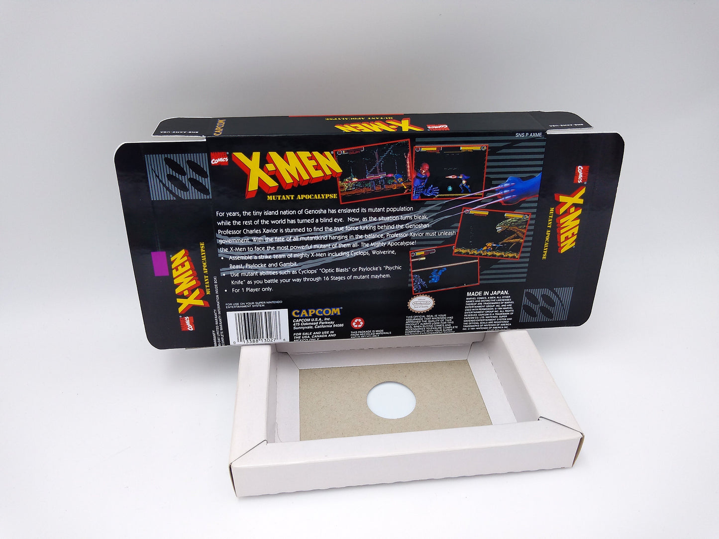 X Men Mutant Apocalypse - box with inner tray option - NTSC - Super Nintendo/ SNES - thick cardboard.