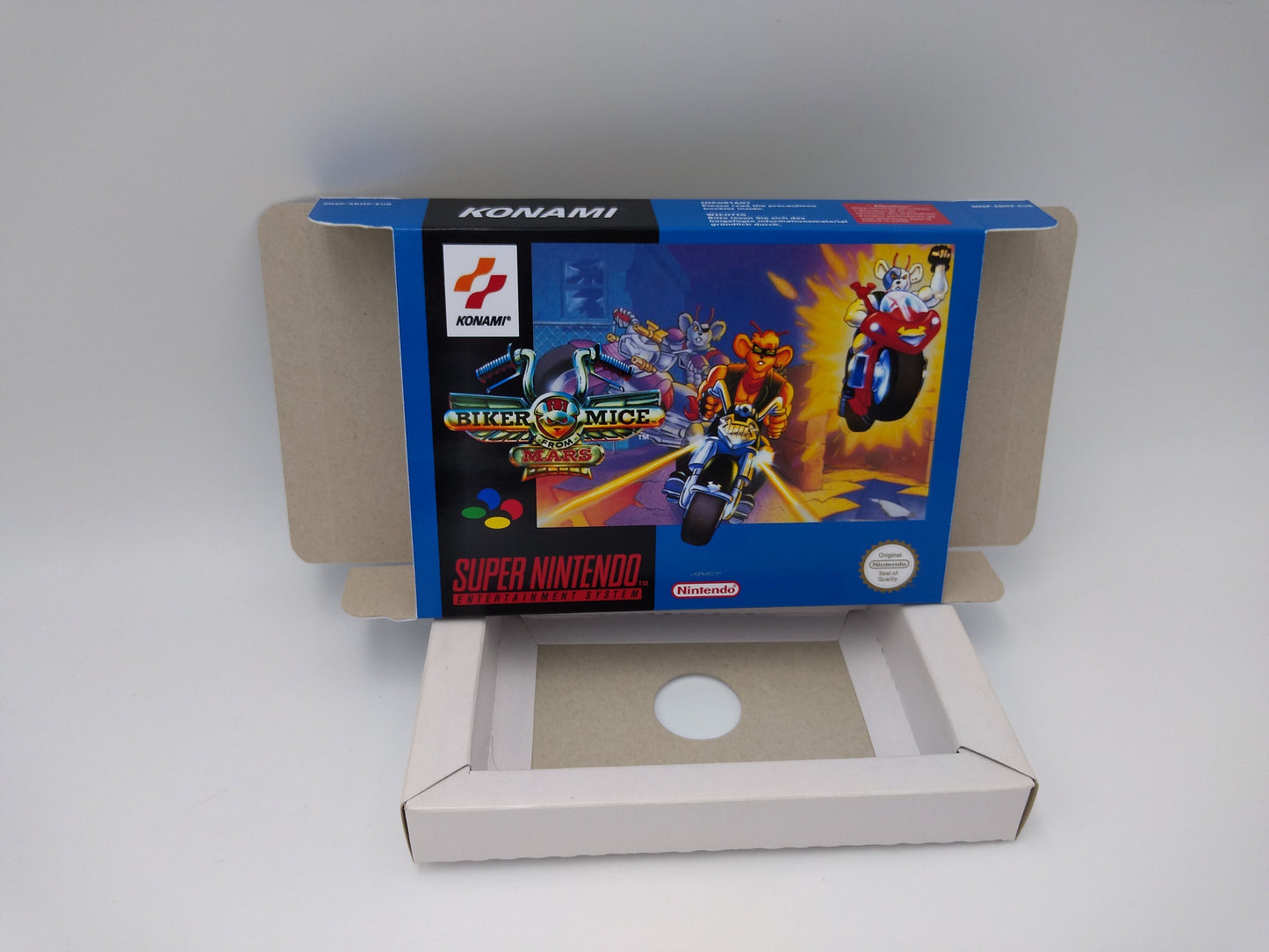 Biker Mice from Mars - Box with inner tray option - NTSC or PAL Region - SNES - thick cardboard as in the original. Top Quality !