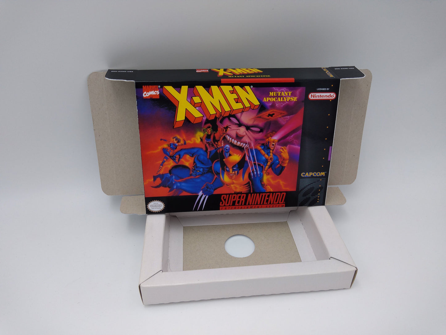 X Men Mutant Apocalypse - box with inner tray option - NTSC - Super Nintendo/ SNES - thick cardboard.