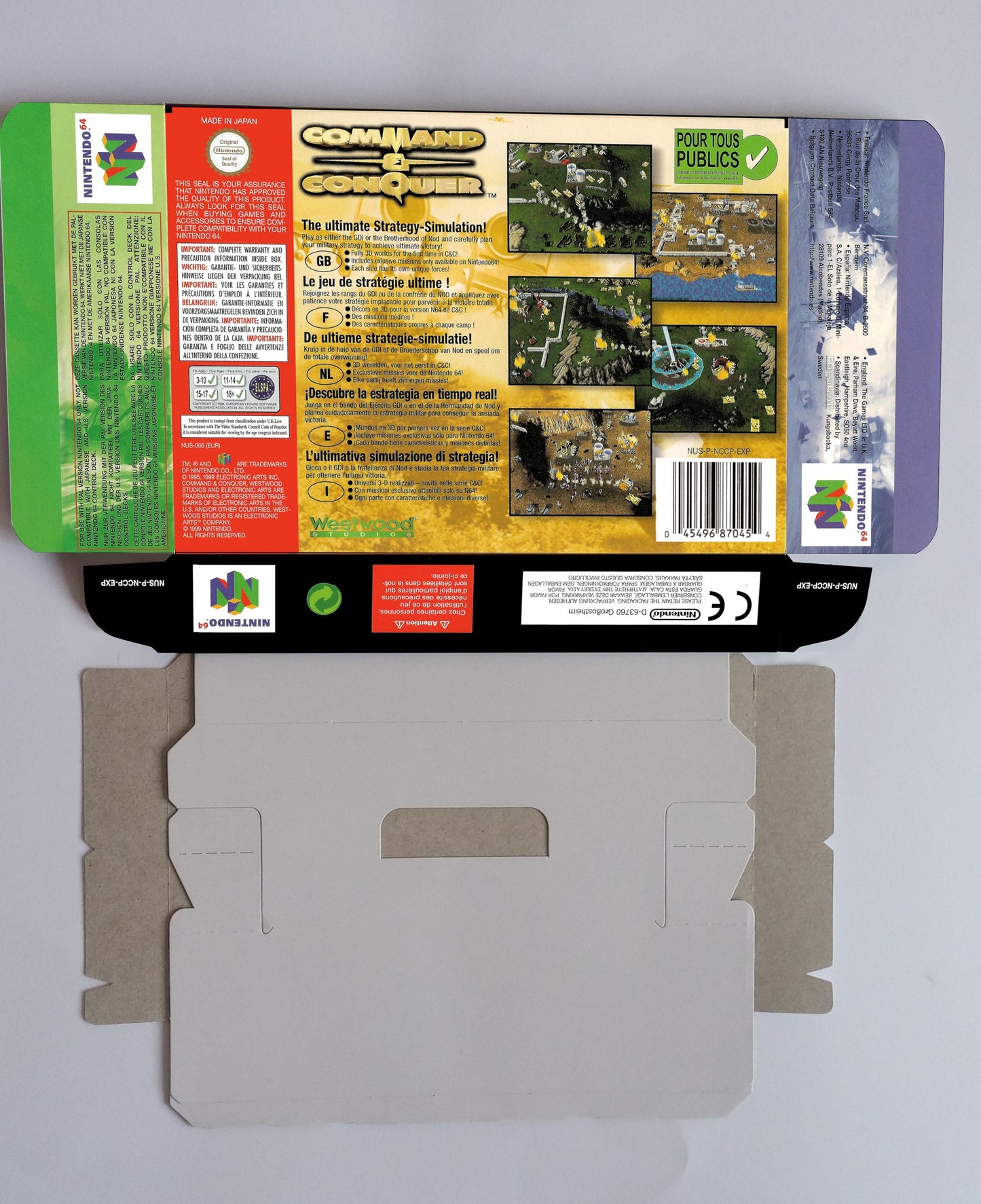 Command & Conquer - box with inner tray option - Ntsc or PAL - Nintendo 64 - thick cardboard. Top Quality !!