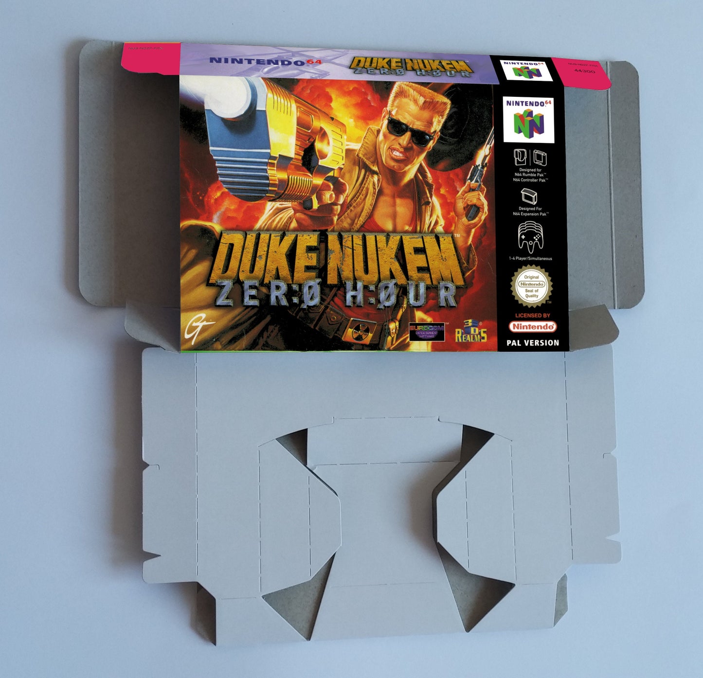 Duke Nukem Zero Hour - box with inner tray option - NTSC or PAL - Nintendo 64 - thick cardboard. Top Quality !!