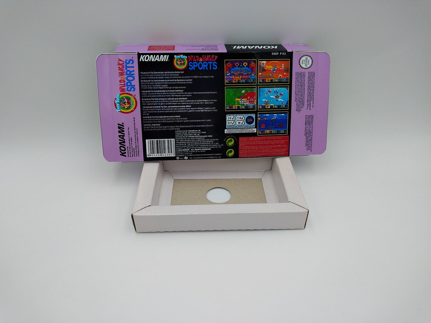 Tiny Toon Adventures: Wacky Sports Challenge - box with inner tray option - PAL or NTSC - SNES - thick cardboard as in the original.