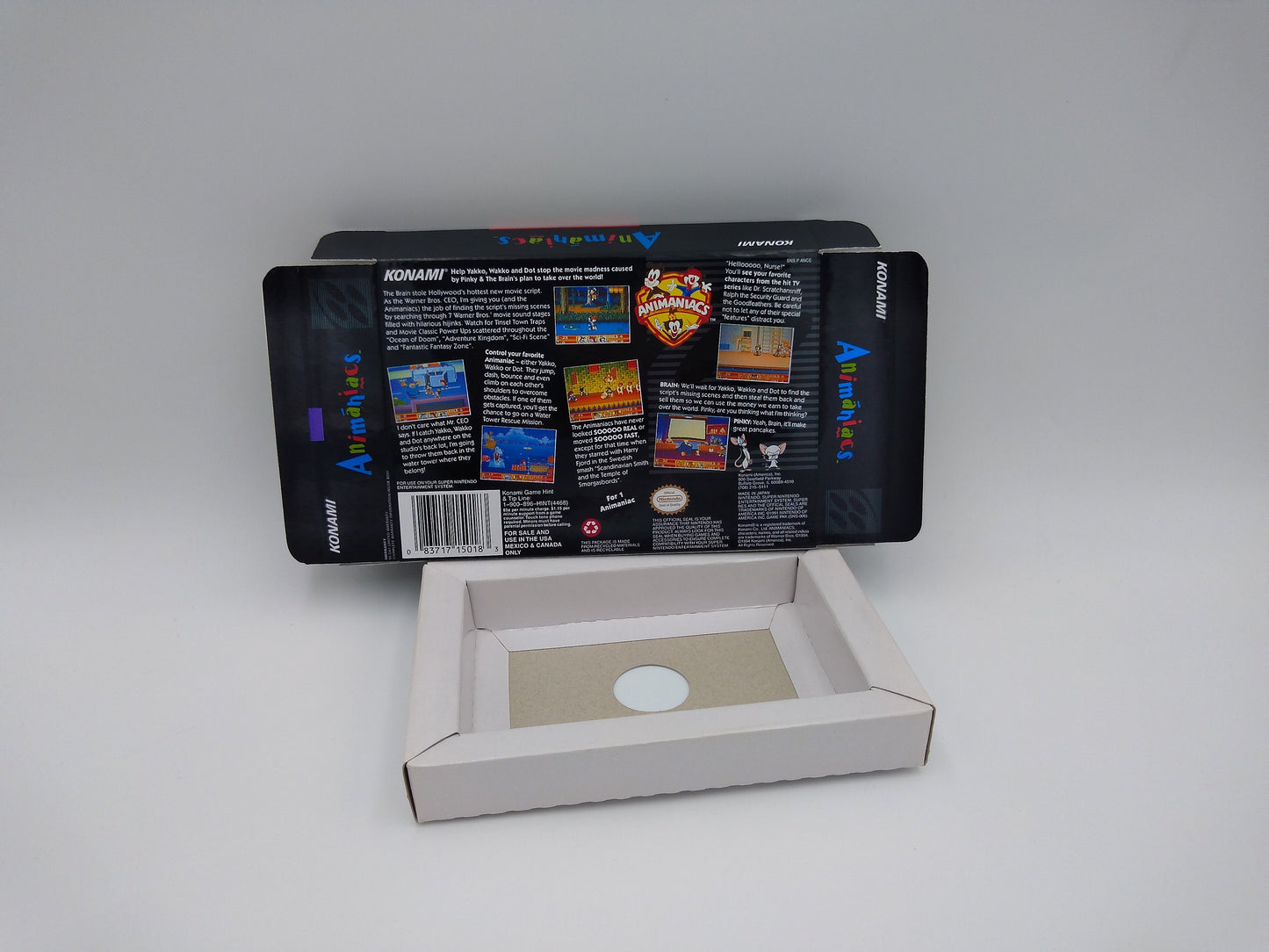 Animaniacs - box with inner tray option - NTSC or PAL - Super Nintendo/ SNES- thick cardboard.