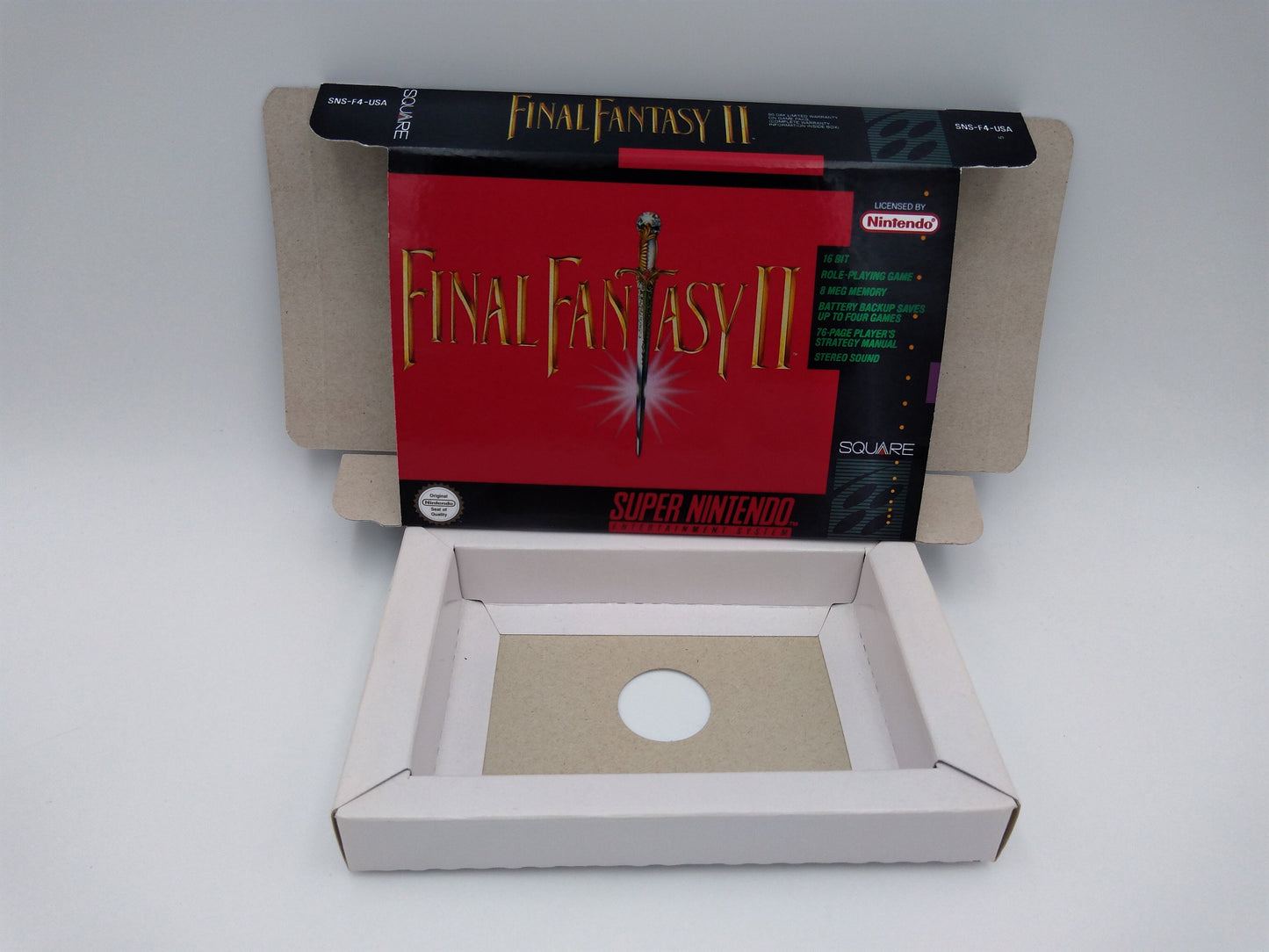 Final Fantasy II - box with inner tray option - Super Nintendo/ SNES - thick cardboard. HQ !