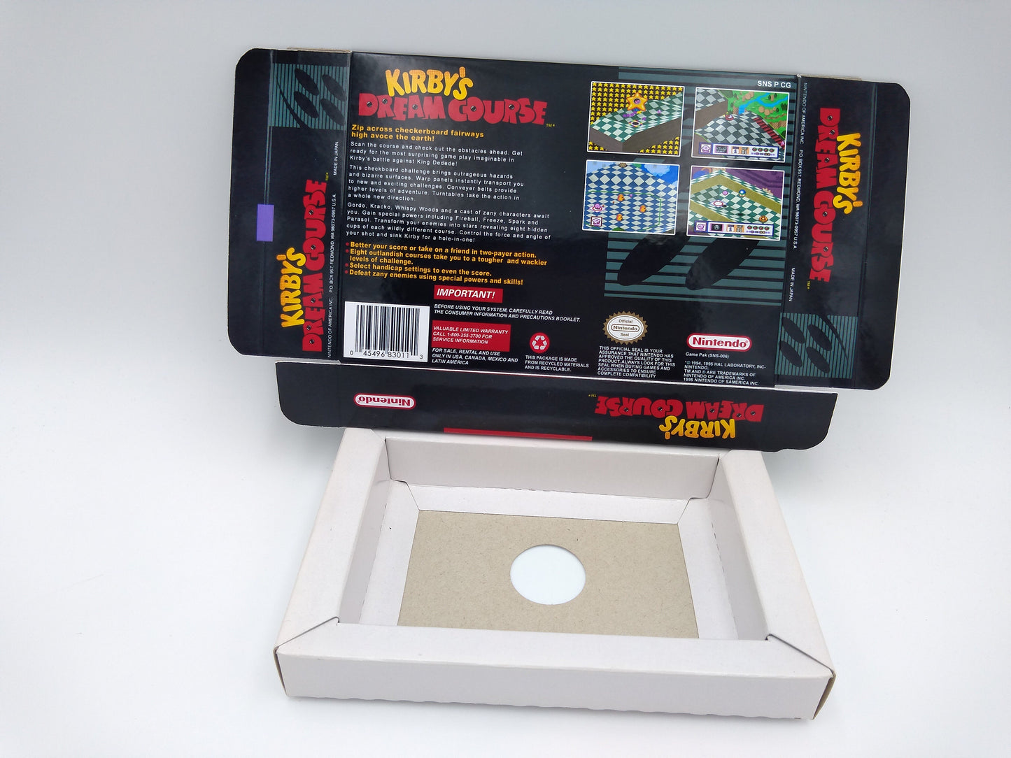 Kirby's Dream Course - box with inner tray option - PAL or NTSC region -  Super Nintendo/ SNES- thick cardboard.