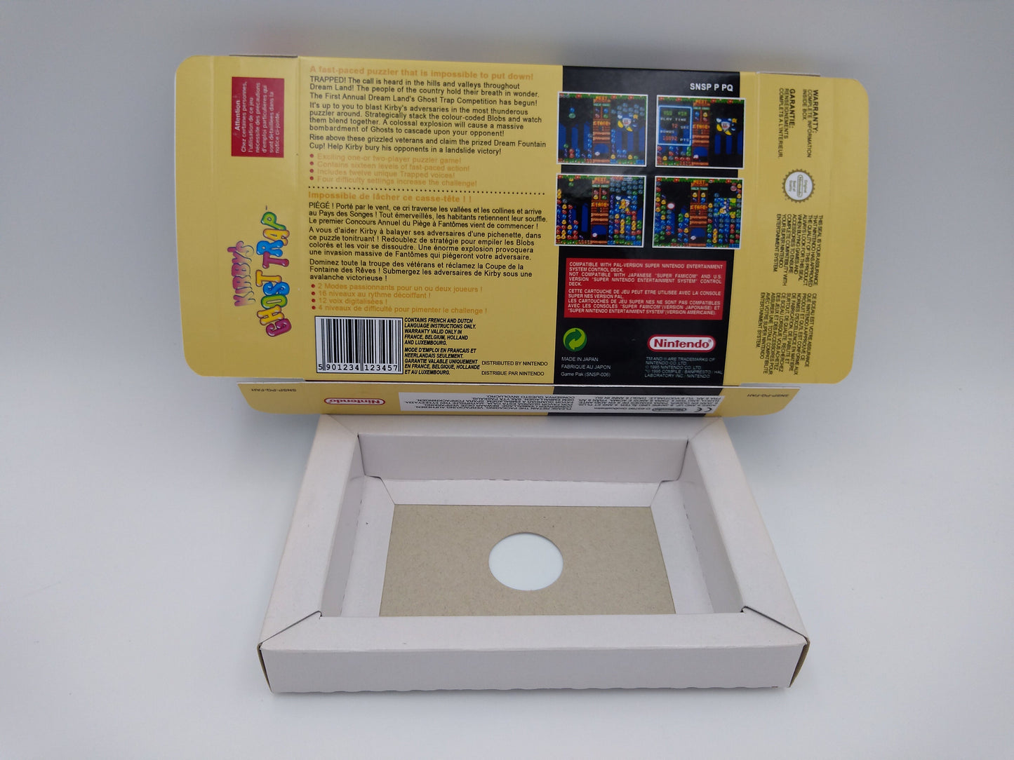 Kirby's ghost trap - box with inner tray option -  Super Nintendo/ SNES- thick cardboard. HQ !