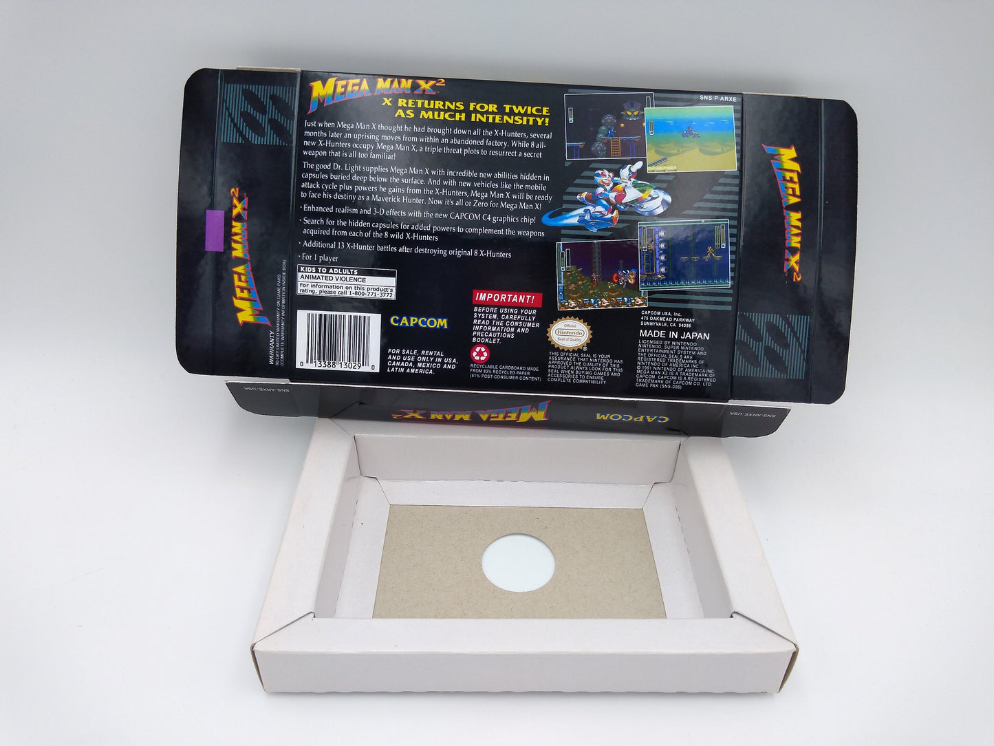 Mega Man X2 - box with inner tray option - PAL or NTSC region -  Super Nintendo/ SNES- thick cardboard.