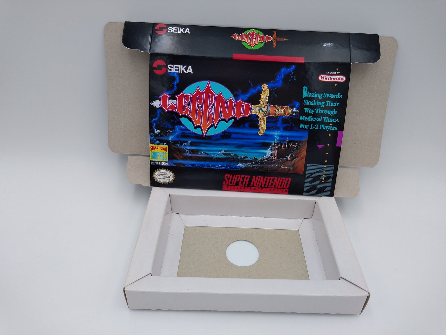 Legend - box with inner tray option - PAL or NTSC - SNES - thick cardboard as in the original. Top Quality !