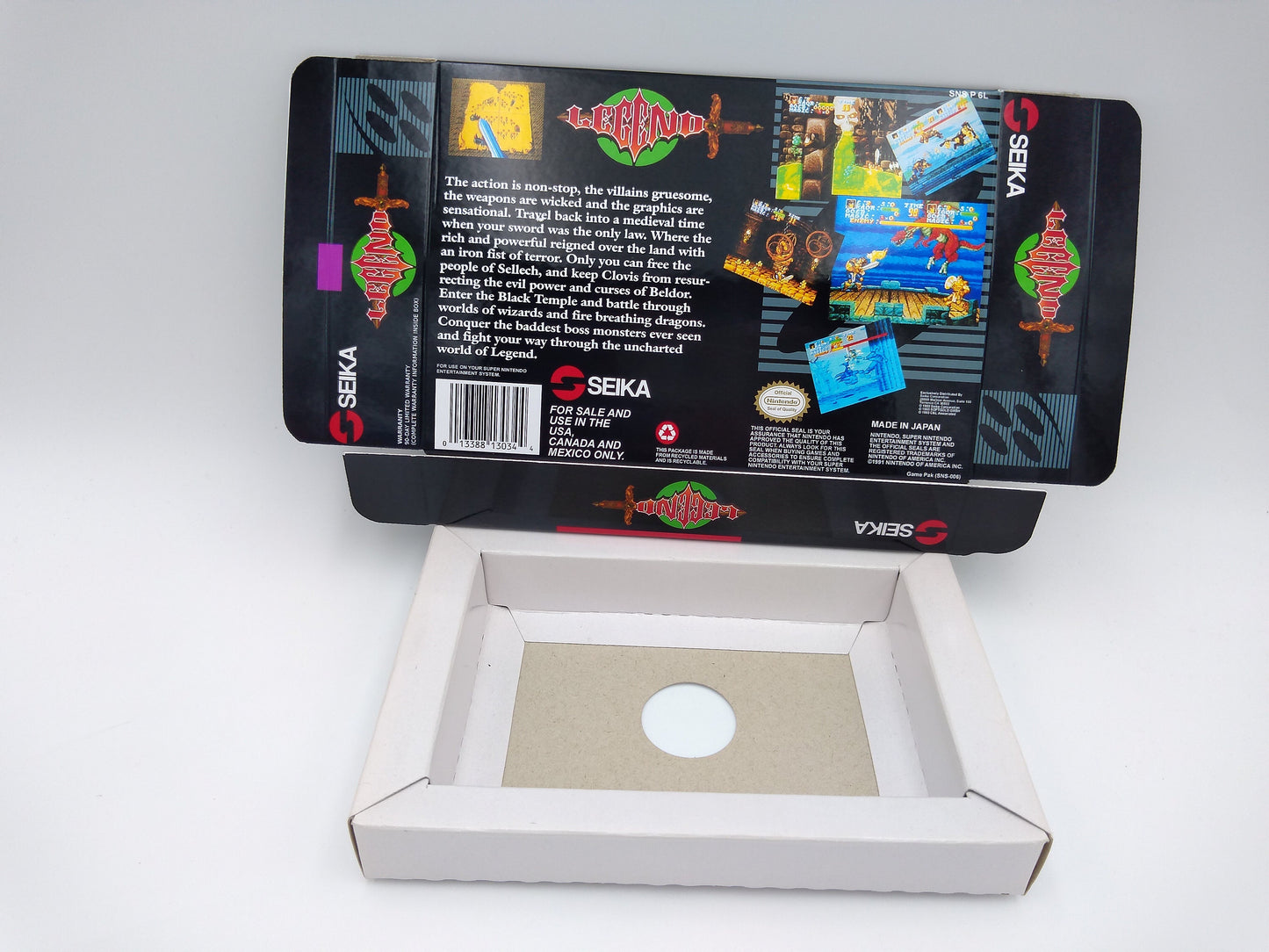 Legend - box with inner tray option - PAL or NTSC - SNES - thick cardboard as in the original. Top Quality !