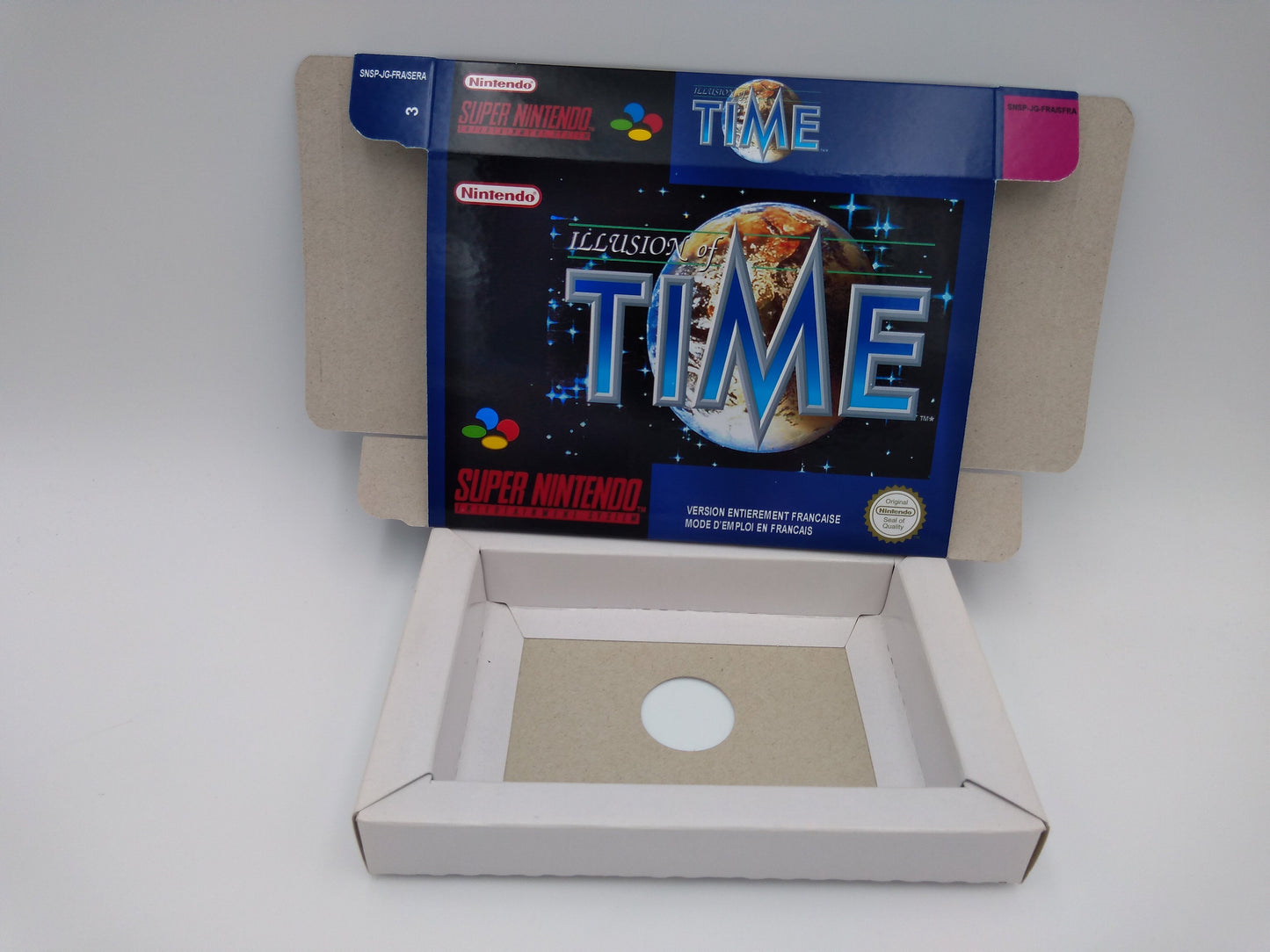 Illusion of Gaia/ Illusion of Time - NTSC or PAL - box with inner tray option - SNES - thick cardboard as in the original.