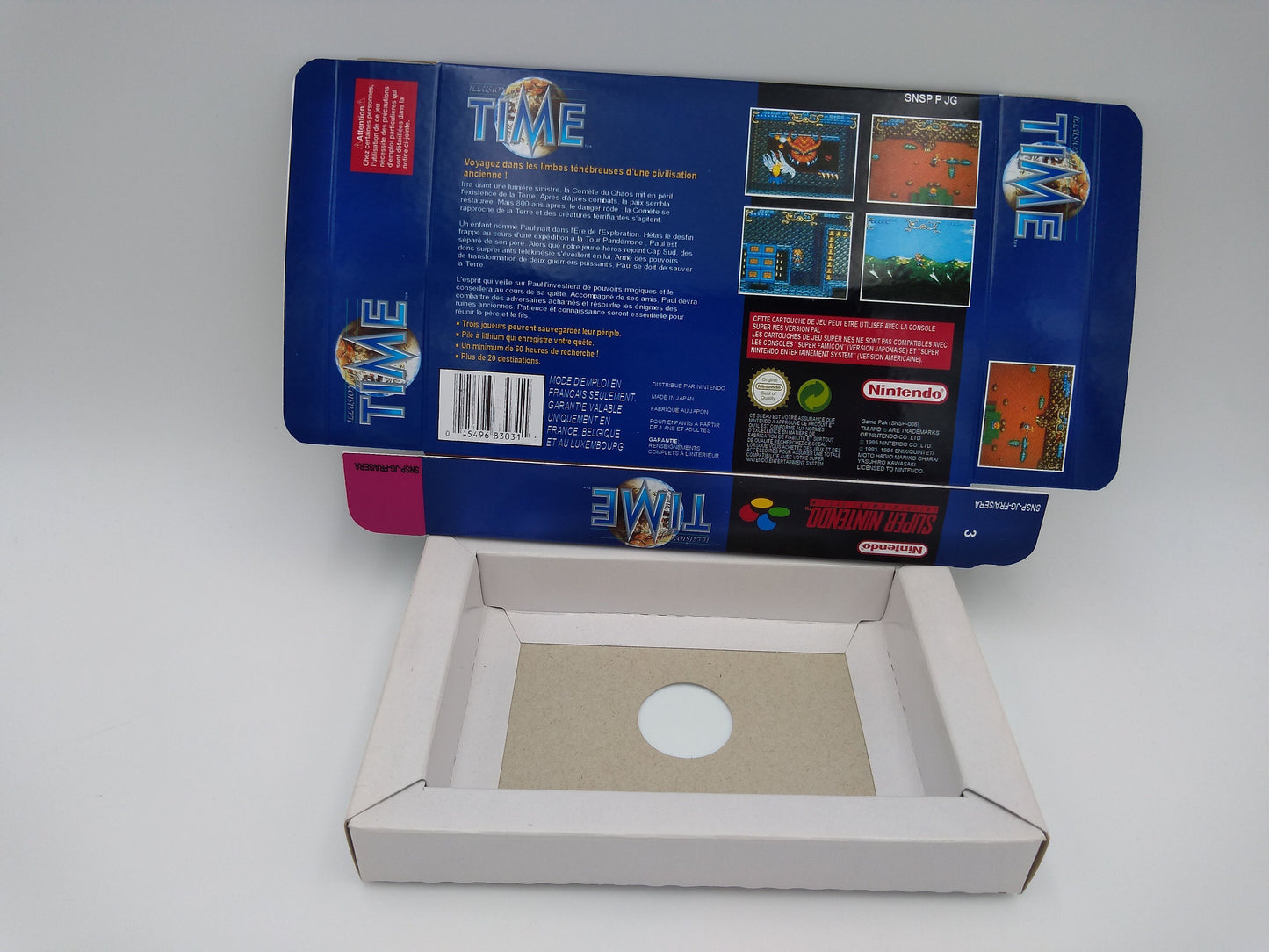 Illusion of Gaia/ Illusion of Time - NTSC or PAL - box with inner tray option - SNES - thick cardboard as in the original.