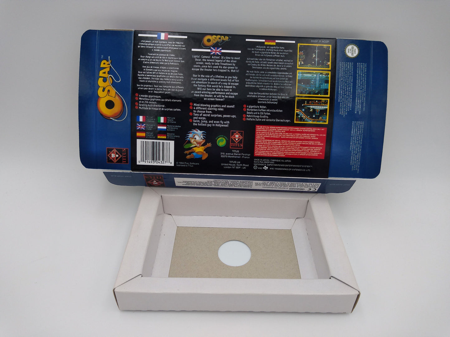 Oscar - box with inner tray option - SNES - thick cardboard as in the original. Top Quality !