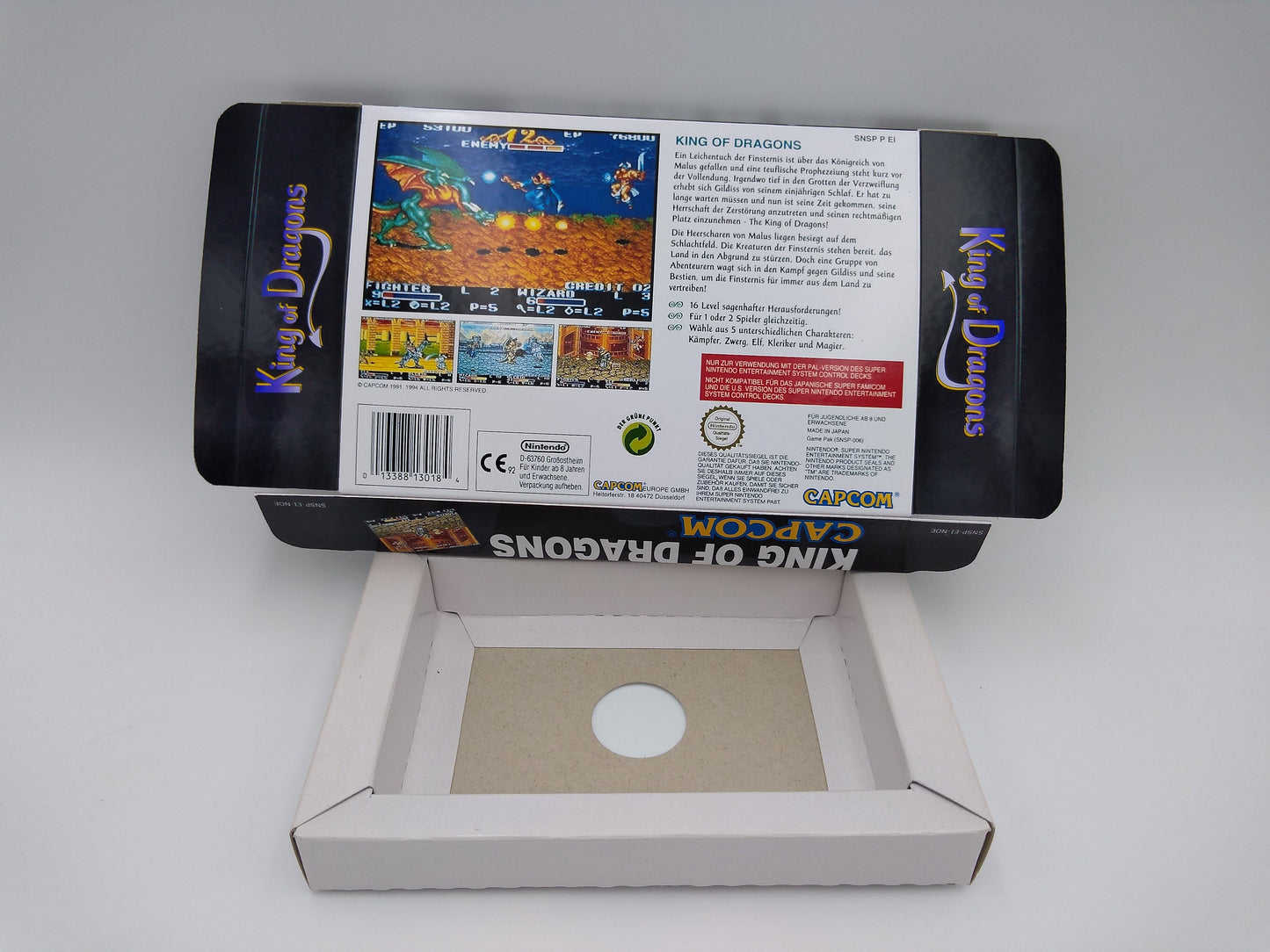 King of Dragons, The - box with inner tray option - SNES - NTSC or PAL - thick cardboard as in the original.