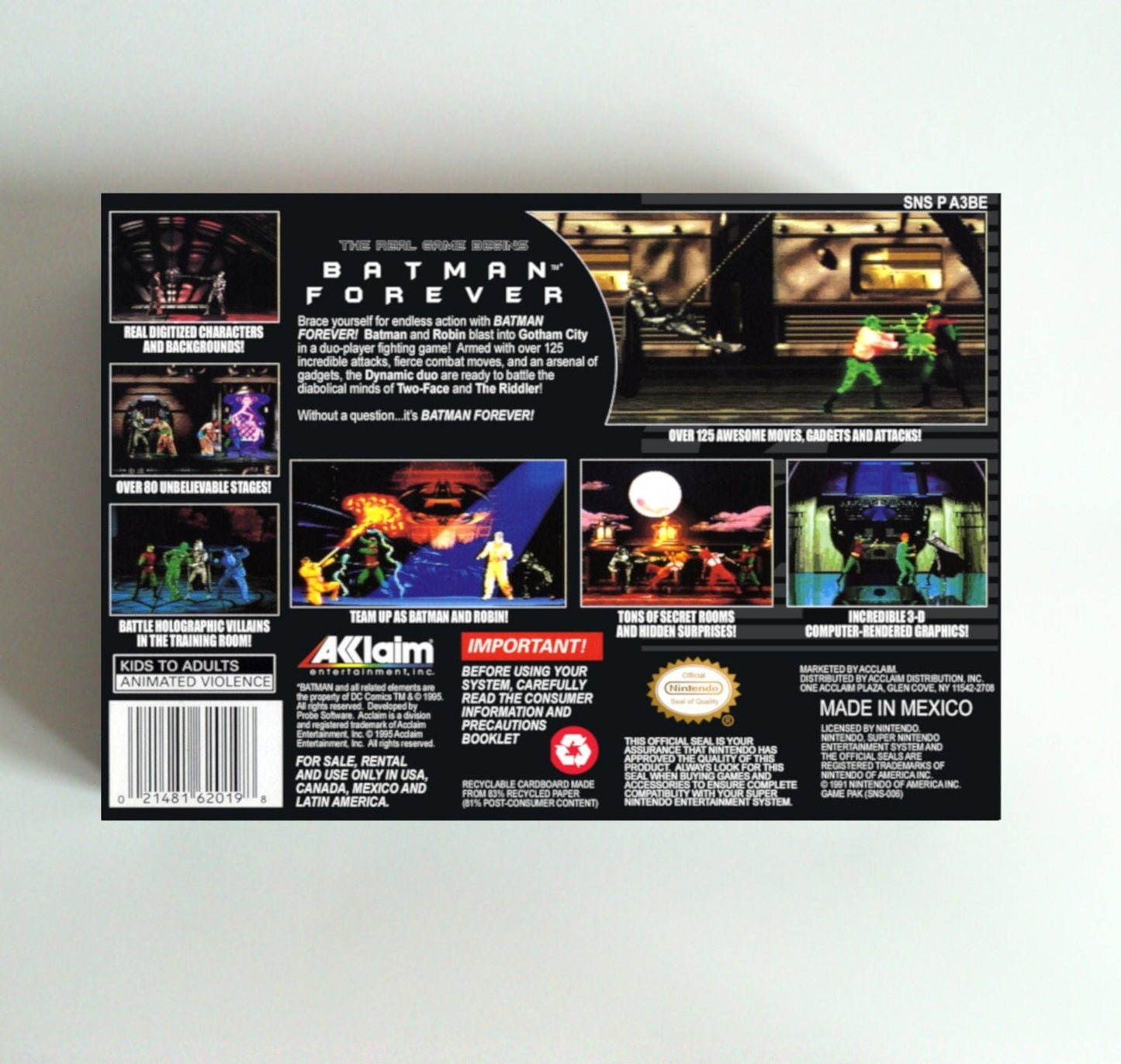 Batman Forever - box with inner tray option - NTSC or PAL - Super Nintendo/ SNES - thick cardboard.