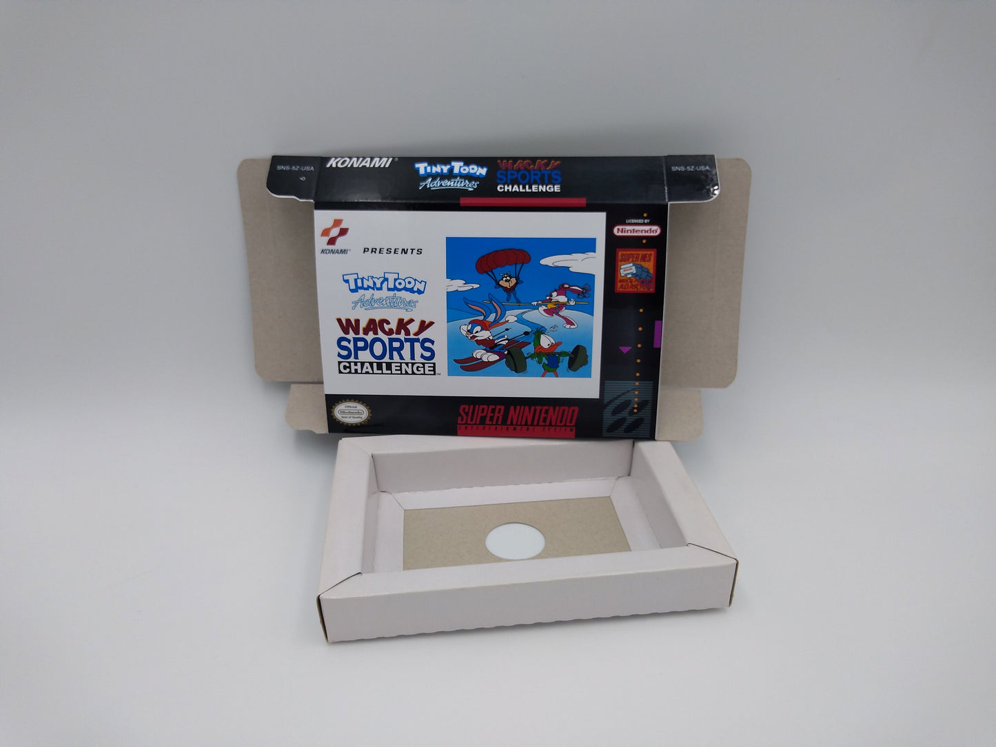 Tiny Toon Adventures: Wacky Sports Challenge - box with inner tray option - PAL or NTSC - SNES - thick cardboard as in the original.