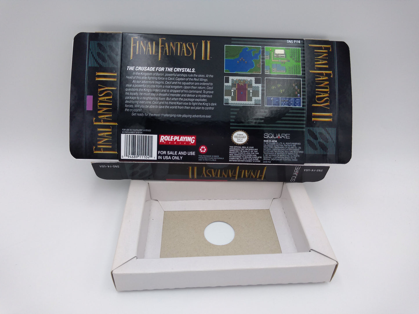 Final Fantasy II - box with inner tray option - Super Nintendo/ SNES - thick cardboard. HQ !