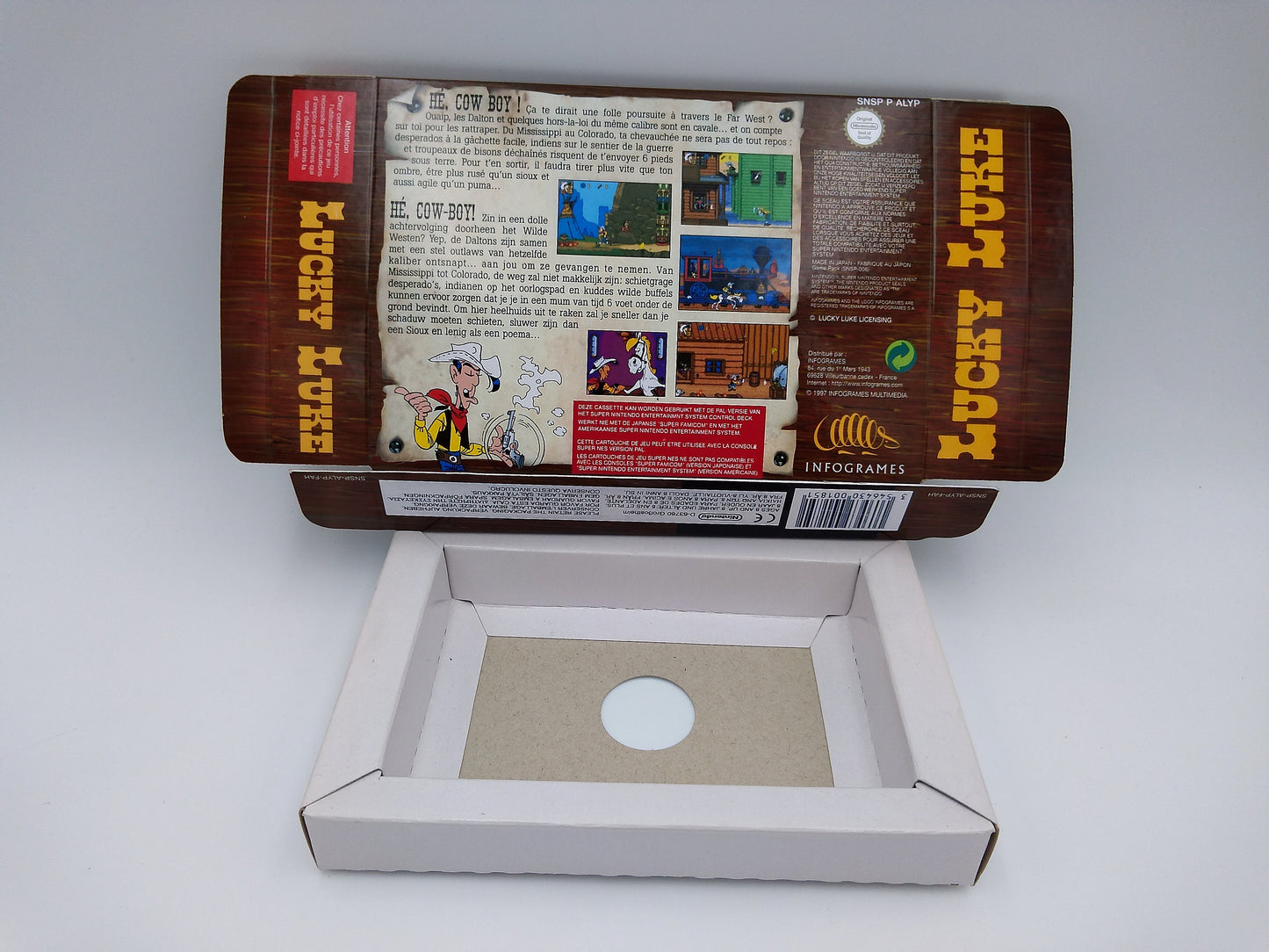 Lucky Luke - box with inner tray option -  Super Nintendo/ SNES - thick cardboard. HQ !