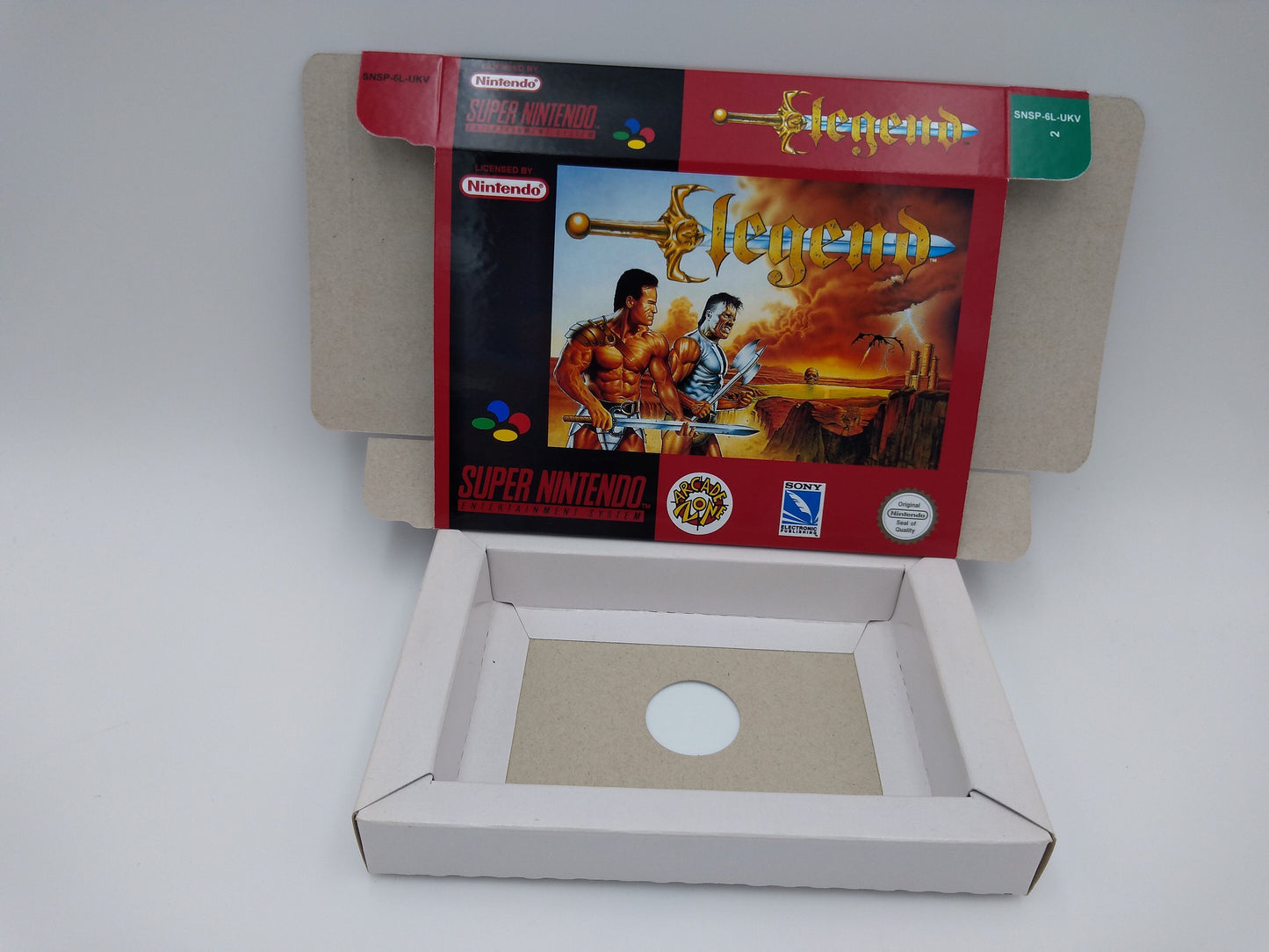 Legend - box with inner tray option - PAL or NTSC - SNES - thick cardboard as in the original. Top Quality !