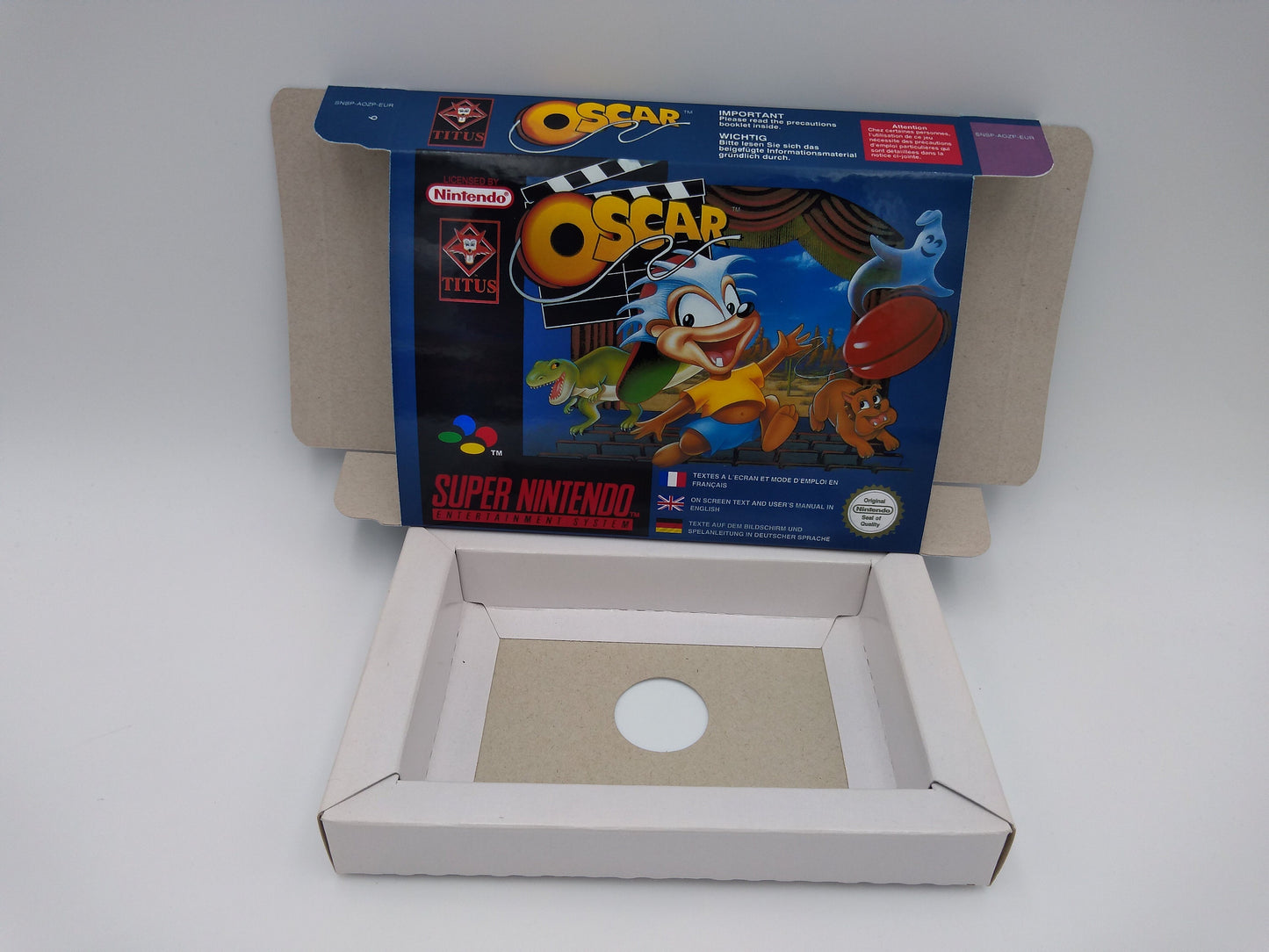 Oscar - box with inner tray option - SNES - thick cardboard as in the original. Top Quality !