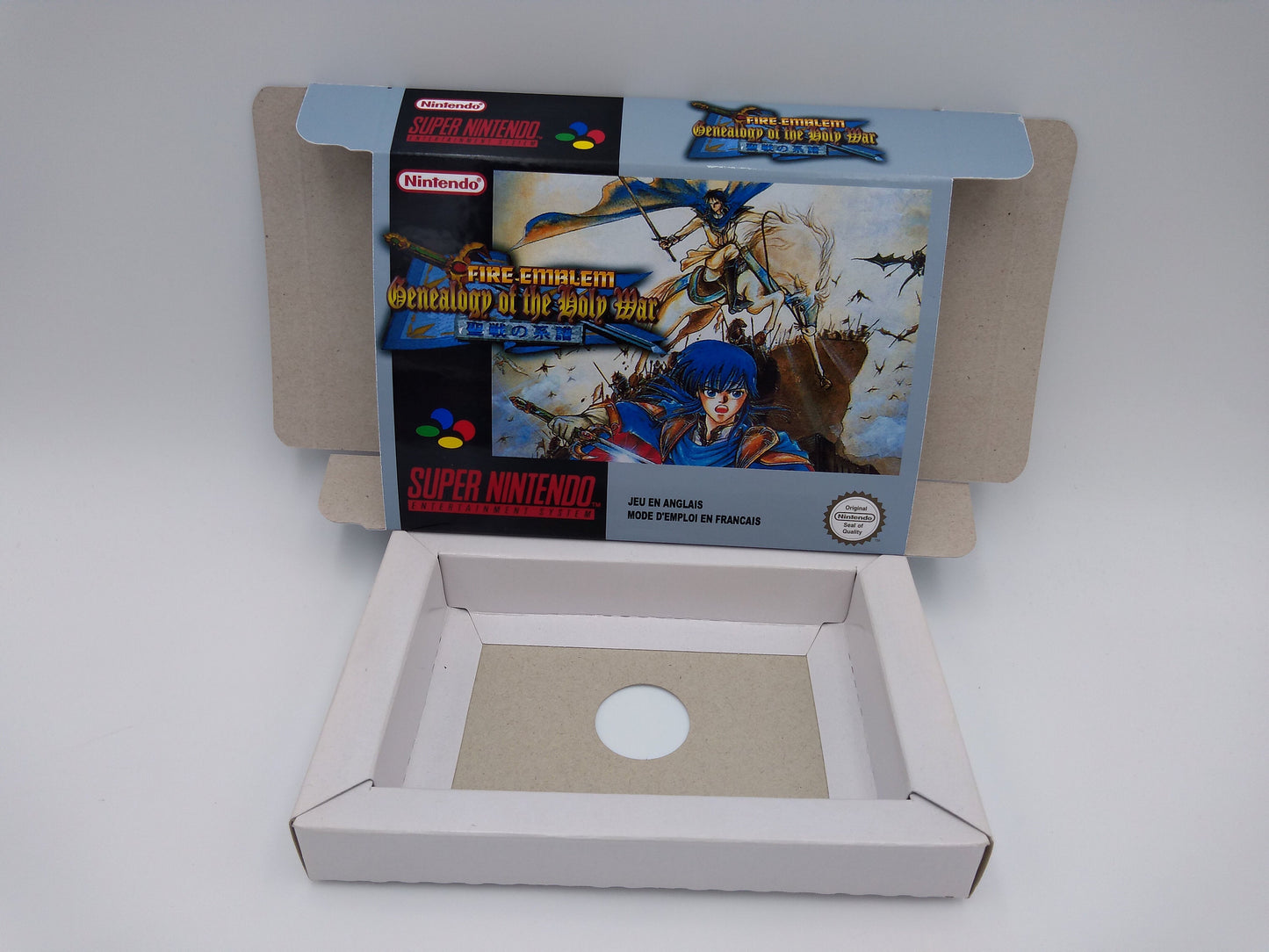 Fire Emblem Genealogy of the Holy War - box with inner tray option - SNES - thick cardboard as in the original. Top Quality !