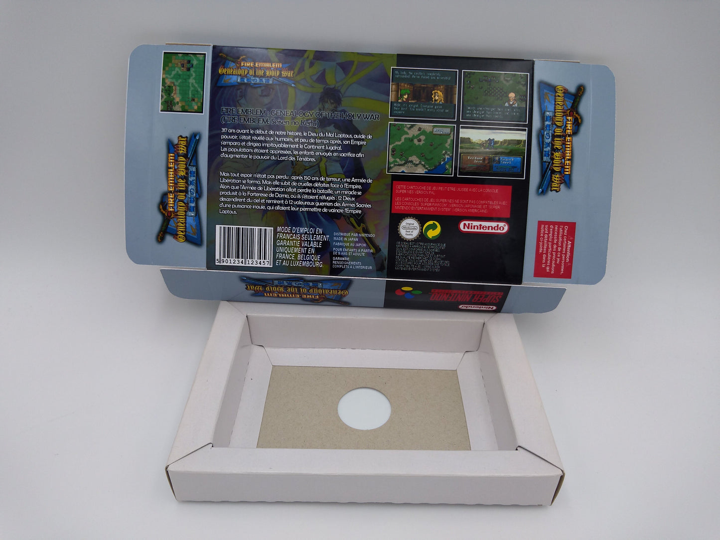 Fire Emblem Genealogy of the Holy War - box with inner tray option - SNES - thick cardboard as in the original. Top Quality !