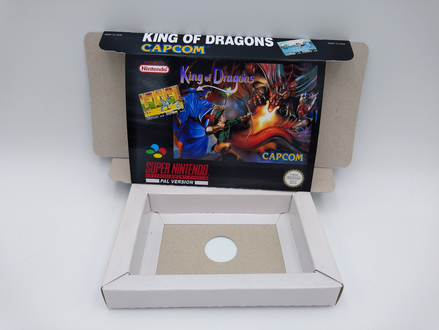 King of Dragons, The - box with inner tray option - SNES - NTSC or PAL - thick cardboard as in the original.