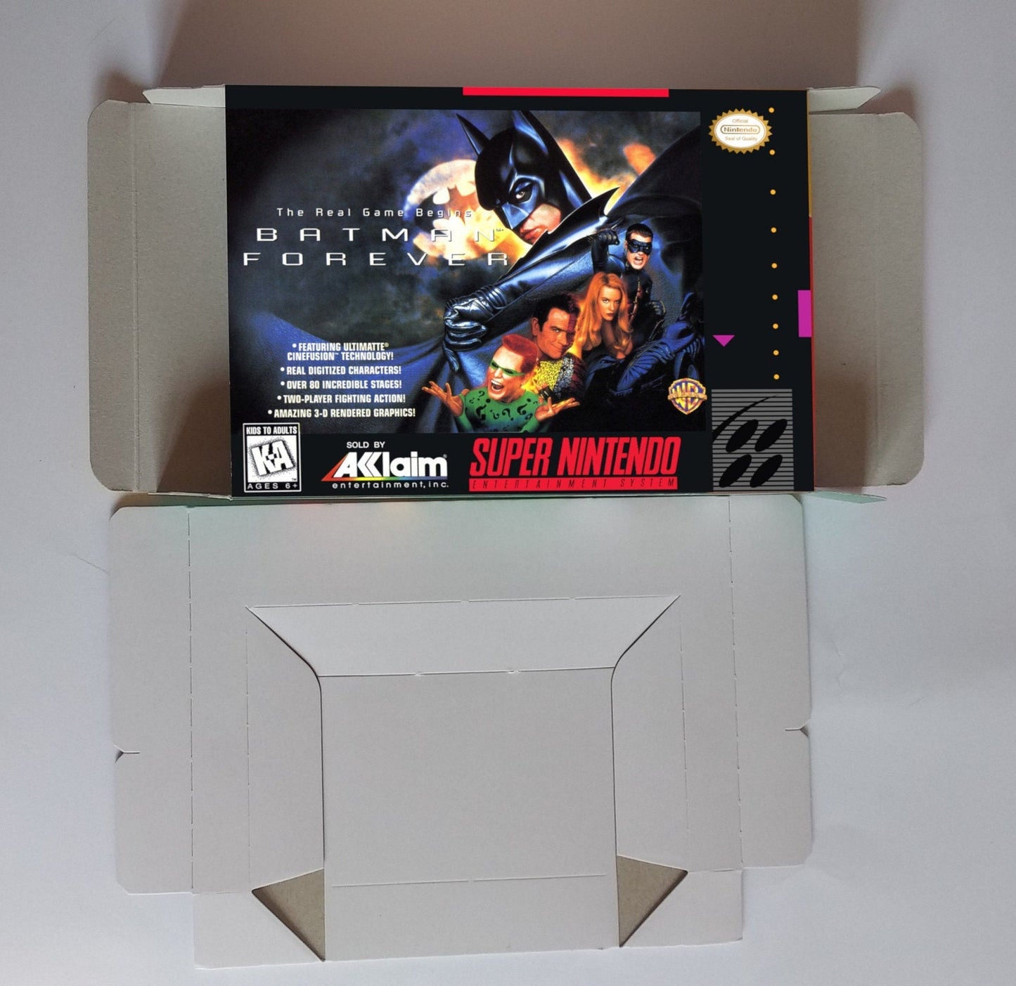 Batman Forever - box with inner tray option - NTSC or PAL - Super Nintendo/ SNES - thick cardboard.