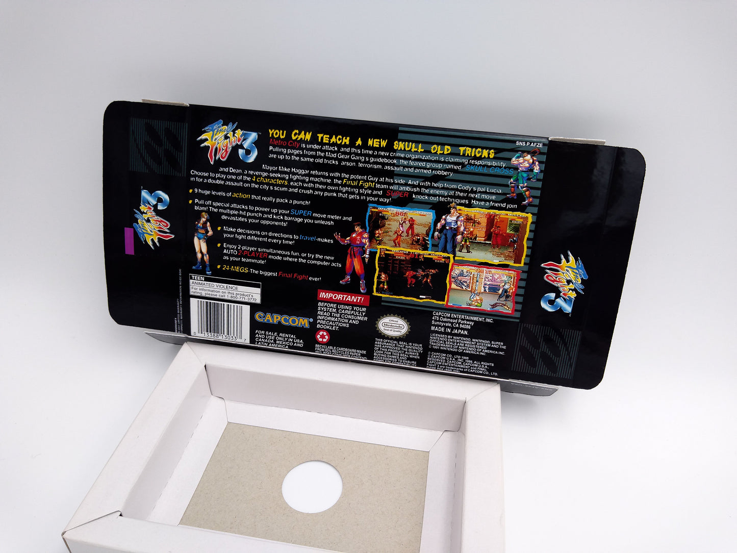 Final Fight 3 - box with inner tray option - NTSC - Super Nintendo/ SNES - thick cardboard.