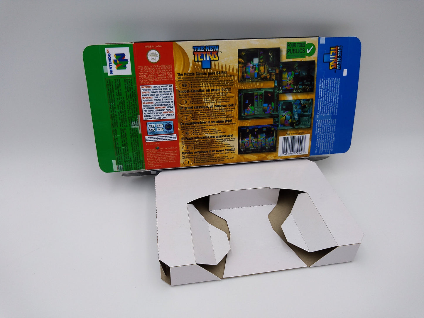 The New Tetris - box with inner tray option - Nintendo 64/ N64 - NTSC or PAL . Thick cardboard as in the original. Top Quality !!