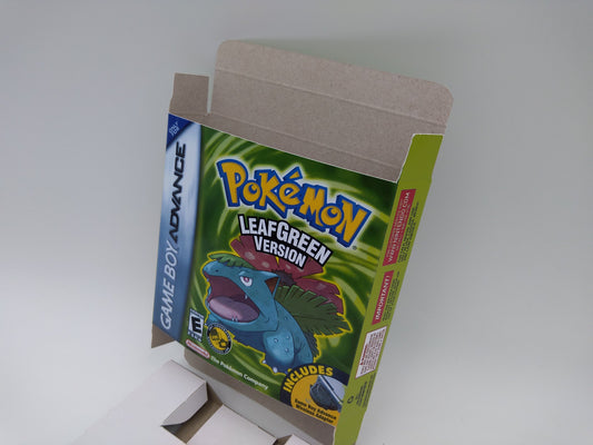 Pokemon Leaf Green - GameBoy Advance - box with inner tray option - PAL or NTSC - thick cardboard. Top Quality !!