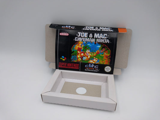 Joe & Mac: Caveman Ninjas - box reproduction with inner tray option - PAL or NTSC region - S - thick cardboard as in the original.