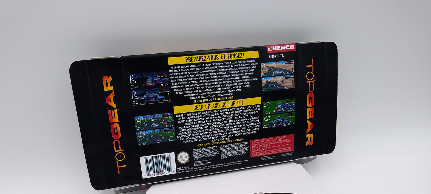 Top Gear - box with inner tray option - PAL or NTSC - SNES - thick cardboard as in the original. Top Quality !