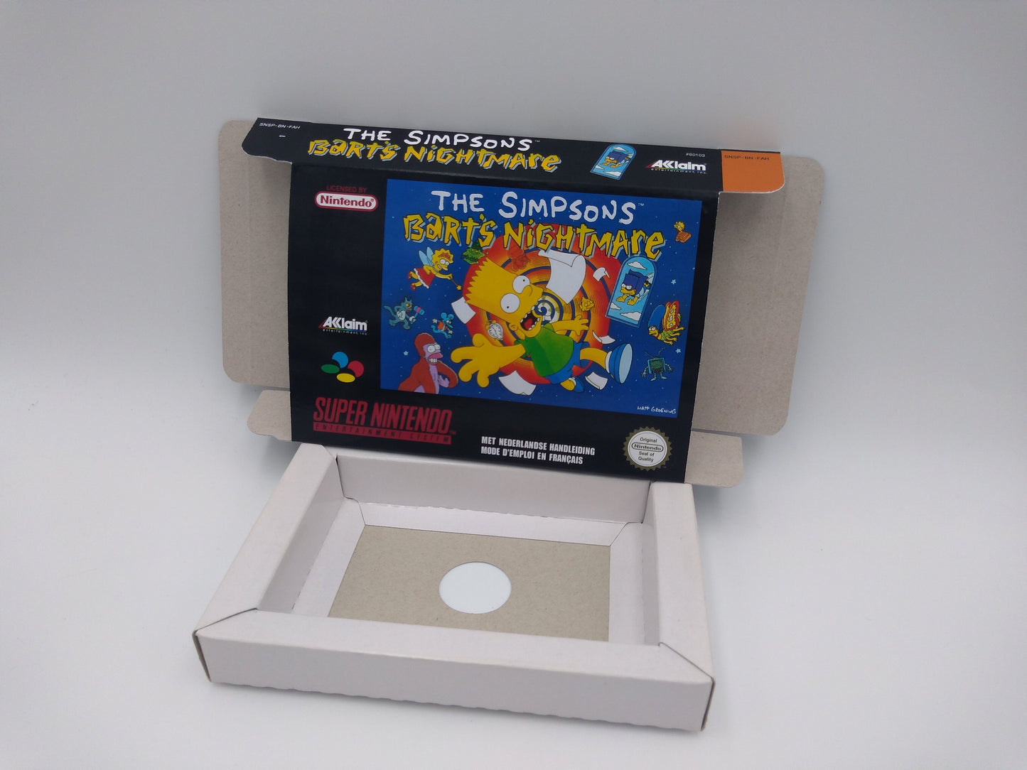 The Simpson's Barth's Nightmare - box with inner tray option - PAL or NTSC region -  Super Nintendo/ SNES- thick cardboard.