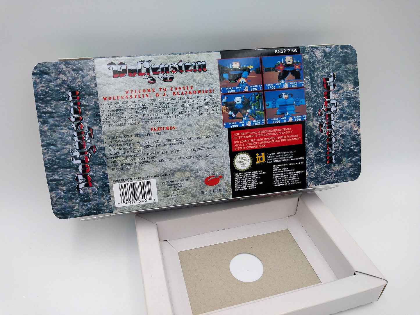 Wolfenstein 3D - PAL - box with inner tray option - SNES - thick cardboard as in the original. Top Quality !!