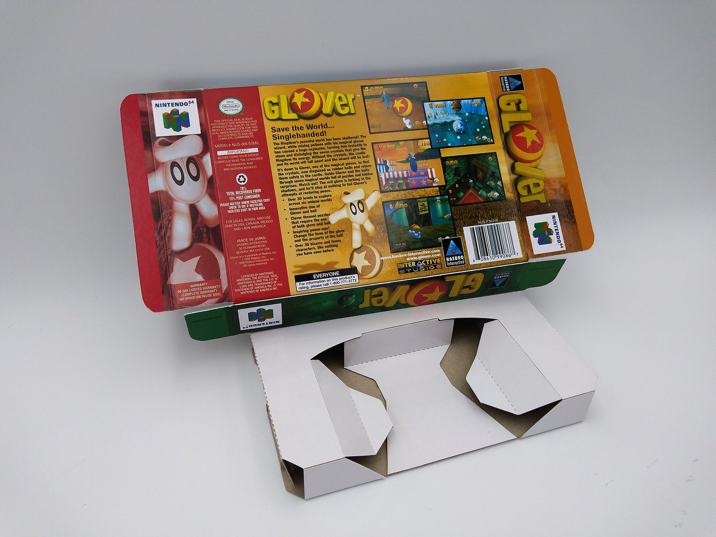 Glover - box with inner tray option - PAL or NTSC - Nintendo 64/ N64 - thick cardboard as in the original. HQ!