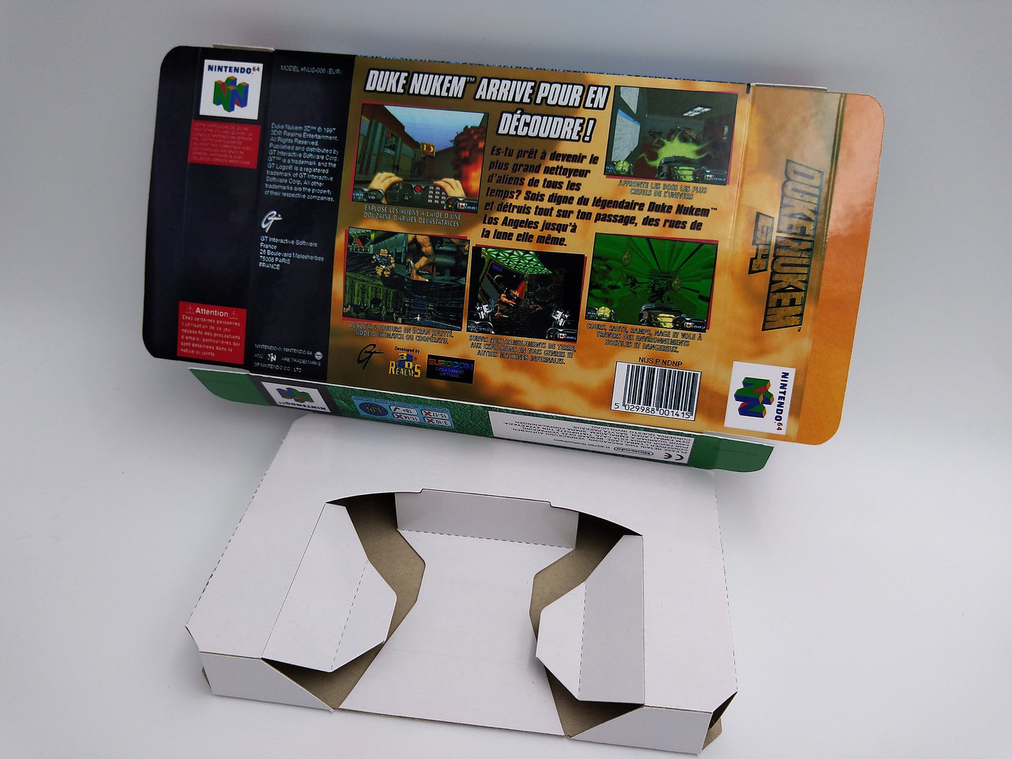 Duke Nukem 64 - box with inner tray option - NTSC or PAL - Nintendo 64 - thick cardboard. Top Quality !!