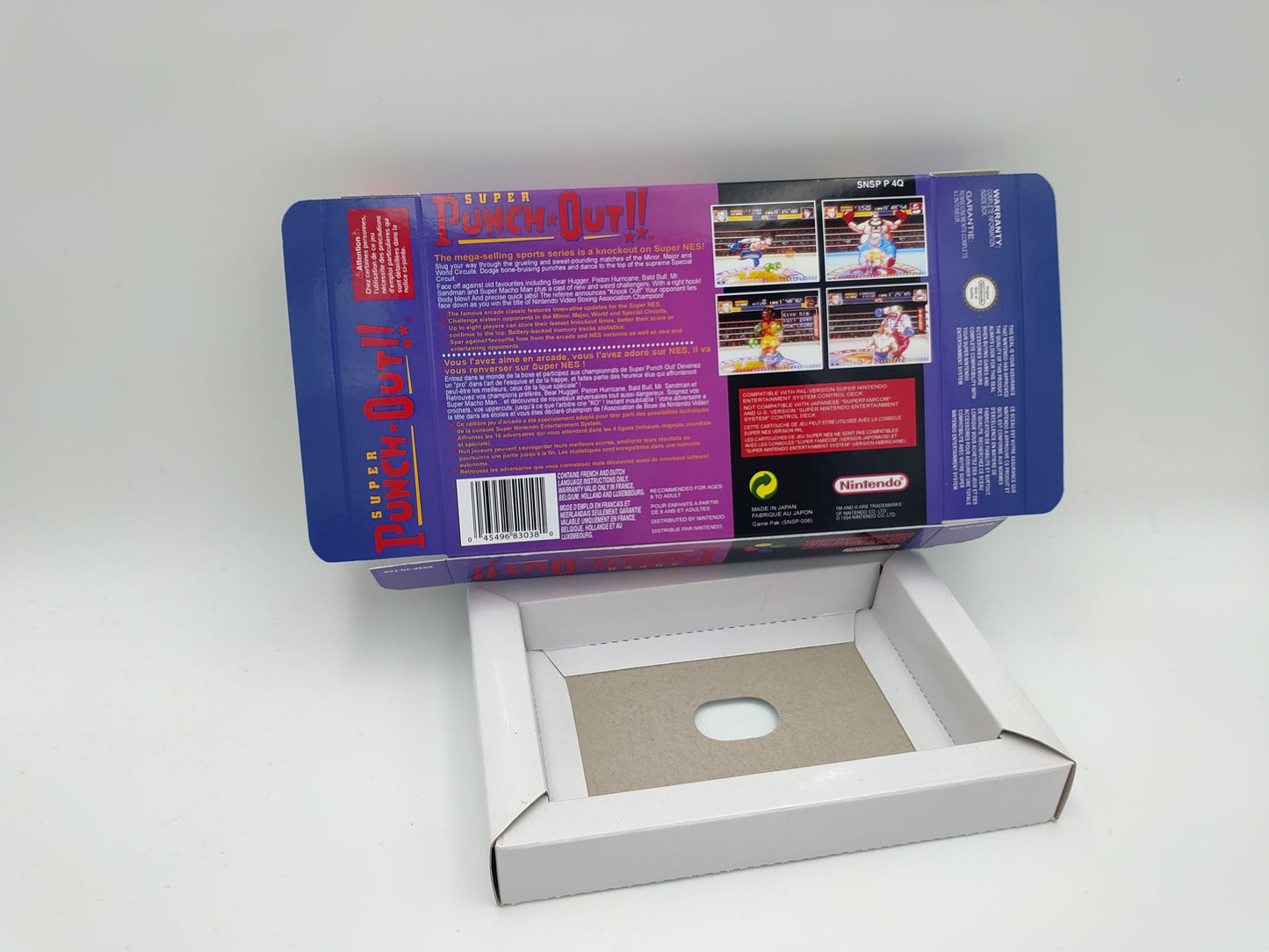 Super Punch Out - box with inner tray option  - NTSC or PAL - SNES - thick cardboard as in the original. Top Quality !