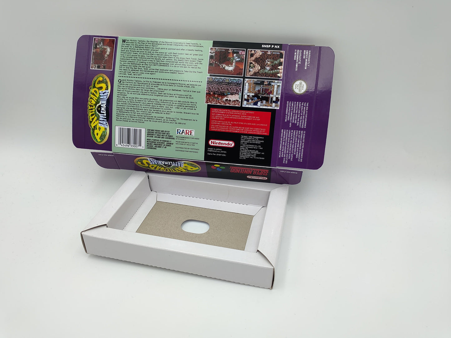 Battletoads in Battlemaniacs - box with inner tray option - NTSC or PAL - Super Nintendo/ SNES - thick cardboard.