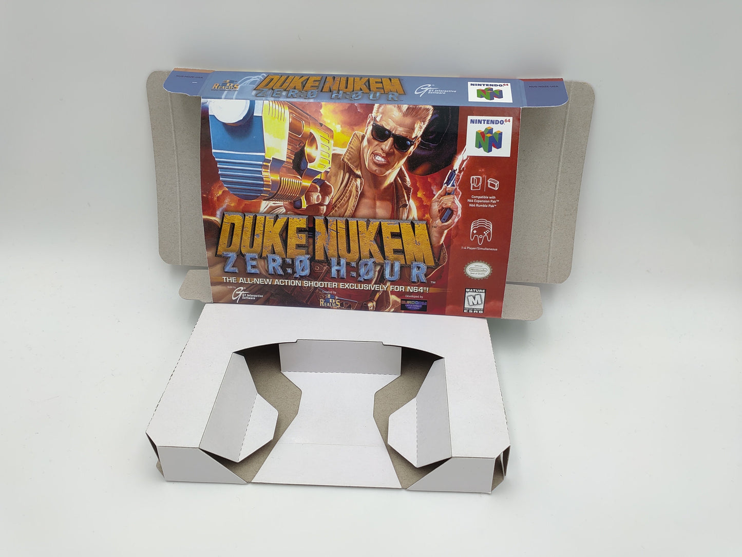 Duke Nukem Zero Hour - box with inner tray option - NTSC or PAL - Nintendo 64 - thick cardboard. Top Quality !!