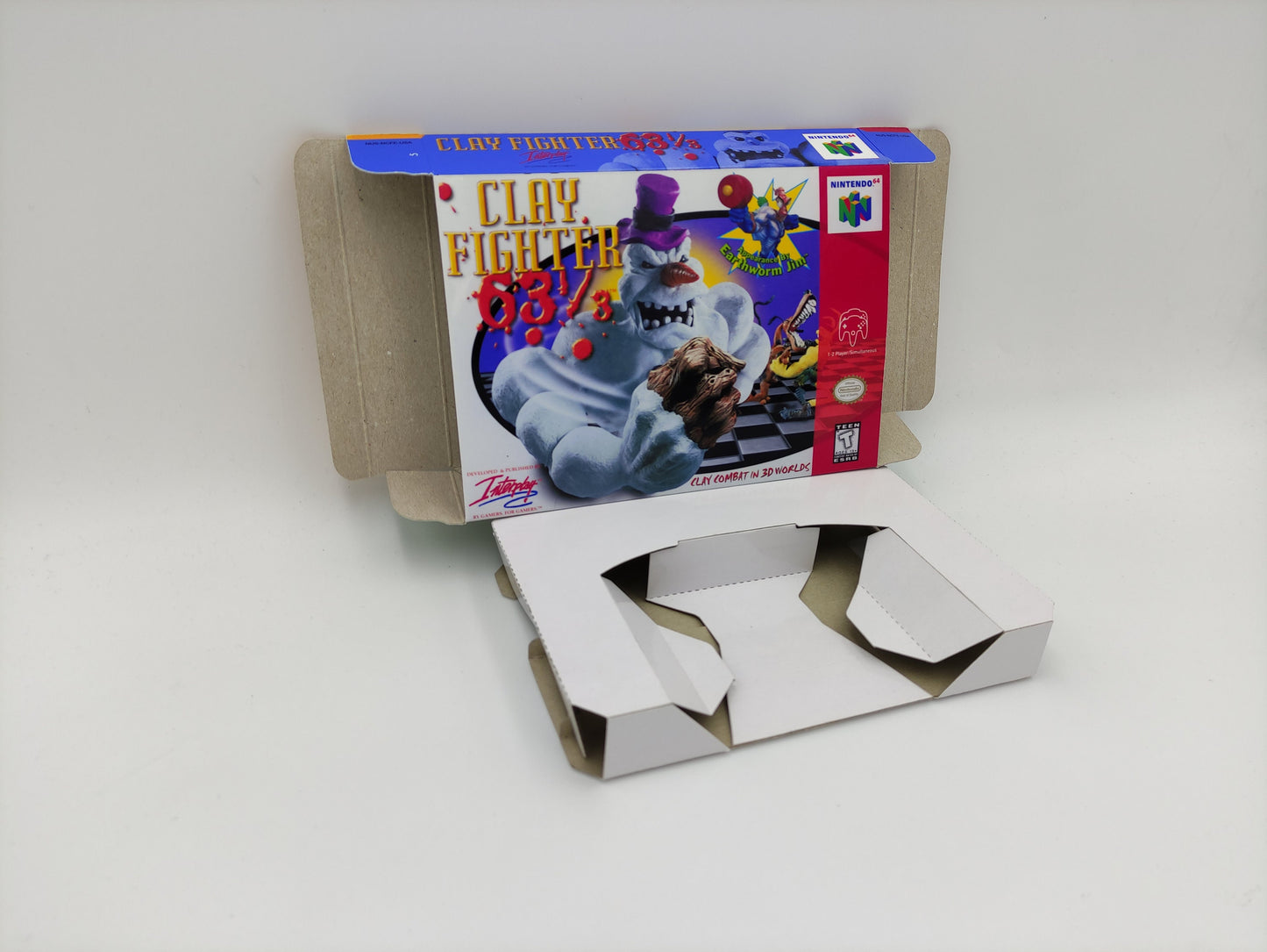 Clay Fighter 63 1/3 - box with inner tray option - Nintendo 64 - thick cardboard. Top Quality !!