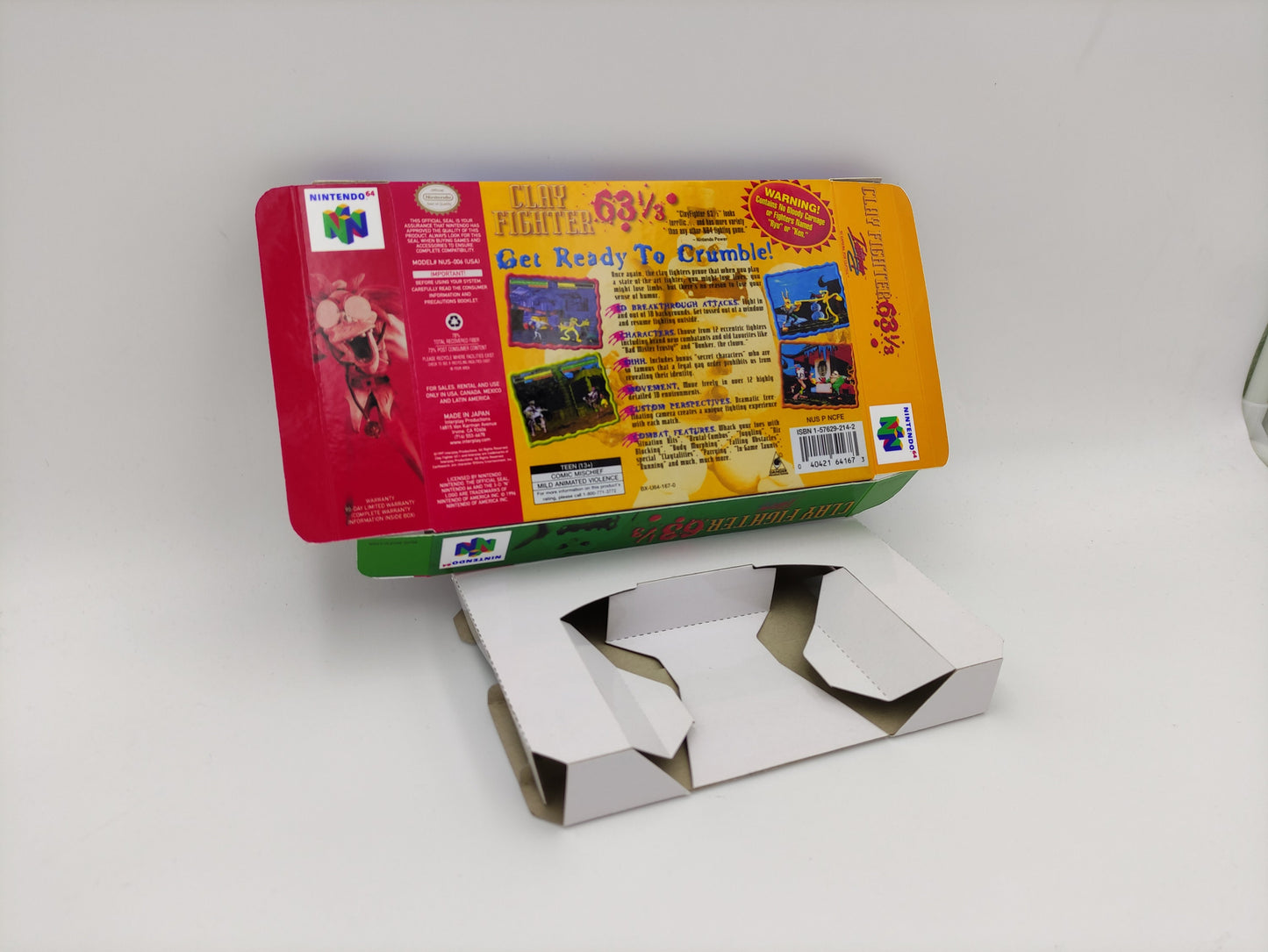 Clay Fighter 63 1/3 - box with inner tray option - Nintendo 64 - thick cardboard. Top Quality !!