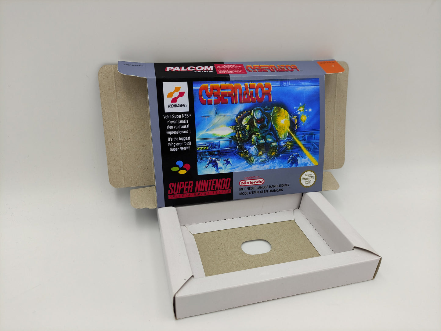 Cybernator - box with inner tray option - PAL or NTSC - SNES - thick cardboard as in the original.