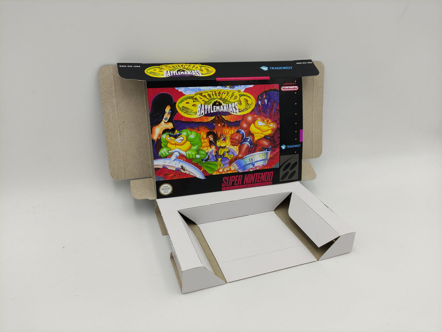 Battletoads in Battlemaniacs - box with inner tray option - NTSC or PAL - Super Nintendo/ SNES - thick cardboard.