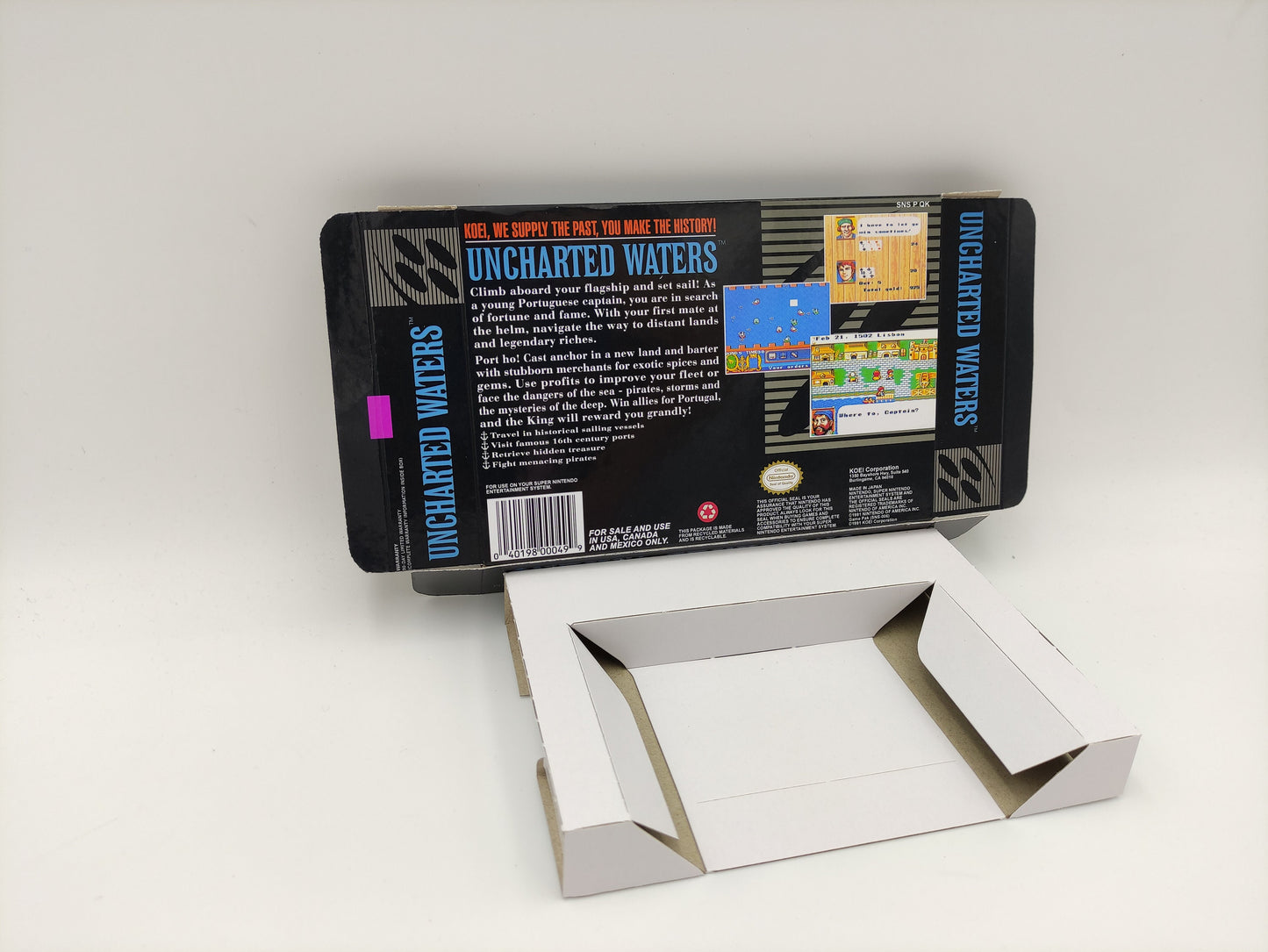 Uncharted Waters - box with inner tray option - SNES - thick cardboard as in the original.