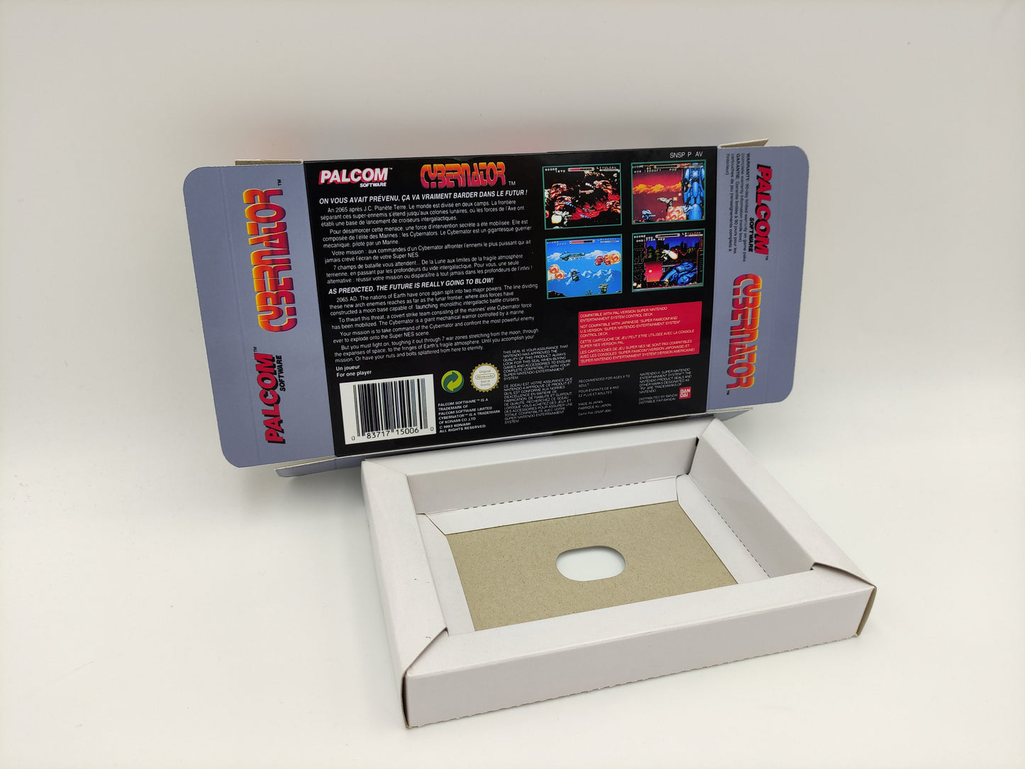 Cybernator - box with inner tray option - PAL or NTSC - SNES - thick cardboard as in the original.