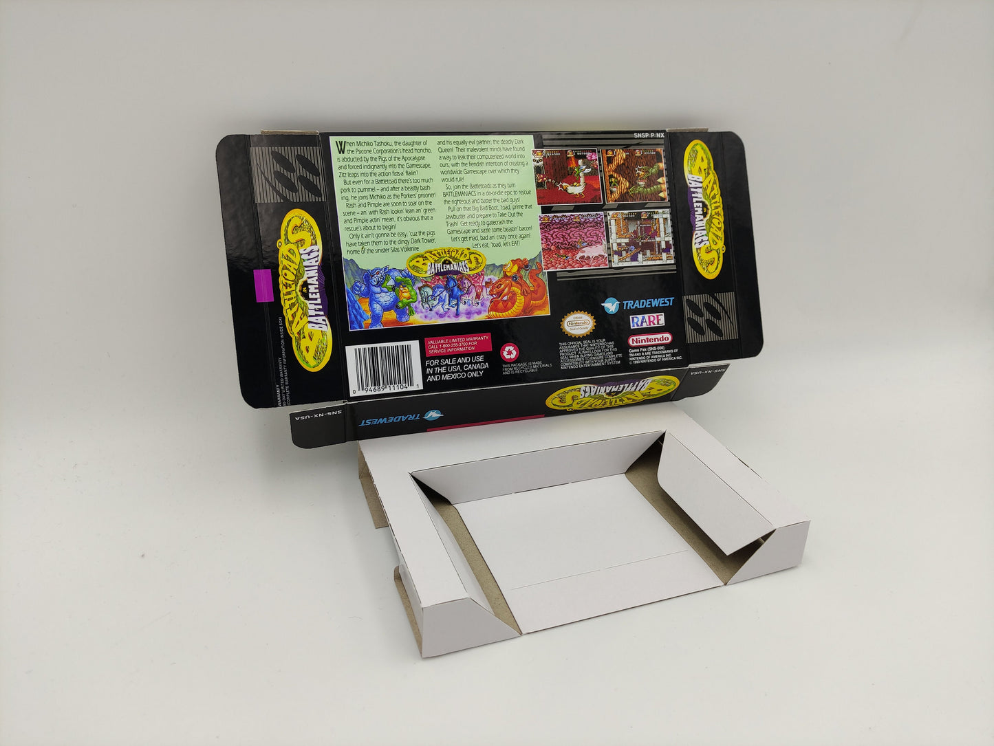 Battletoads in Battlemaniacs - box with inner tray option - NTSC or PAL - Super Nintendo/ SNES - thick cardboard.